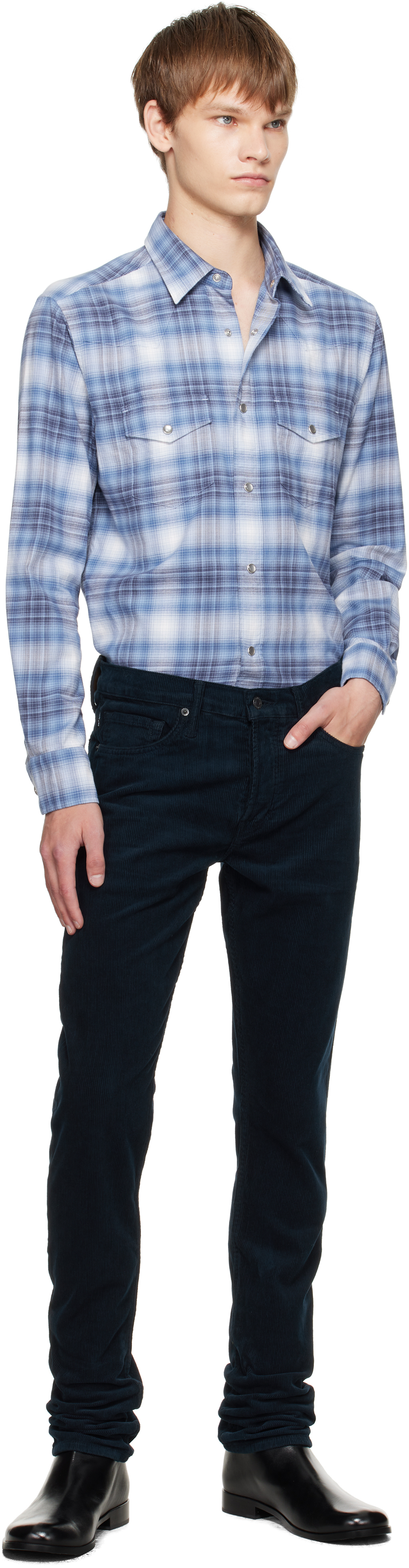 Tom Ford Slim-fit Checked Cotton-poplin Shirt In Blue
