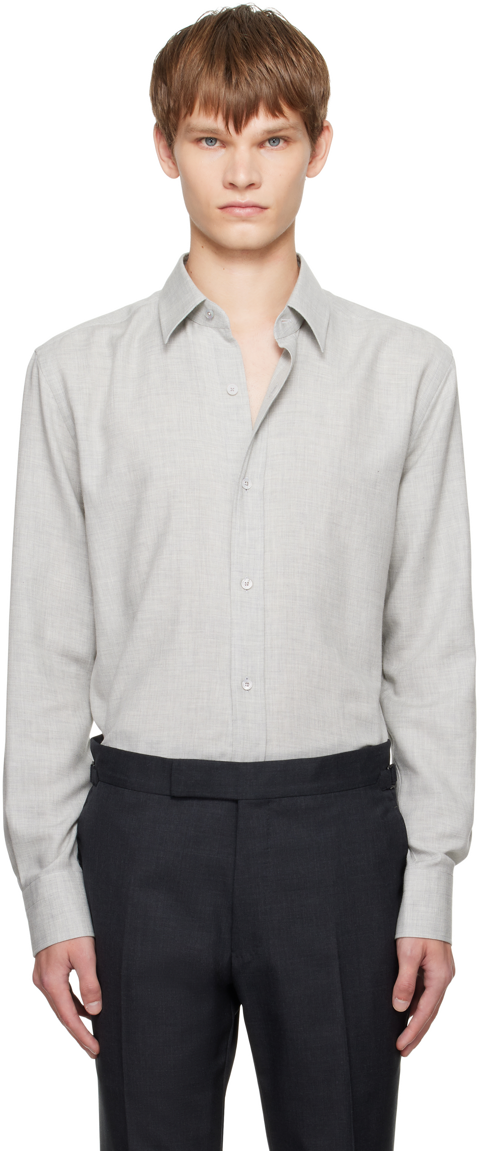 Tom Ford Gray Cashmere Melange Fluid Fit Shirt In Gray