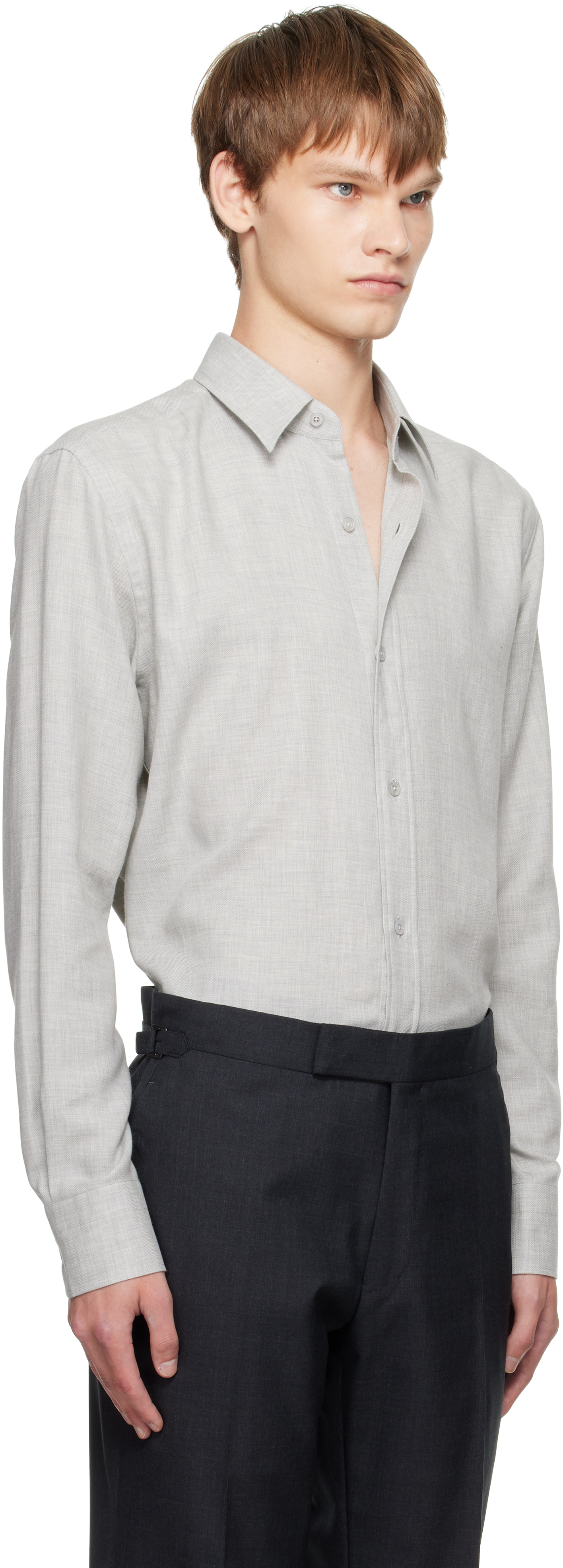 Tom Ford Gray Cashmere Melange Fluid Fit Shirt In Gray