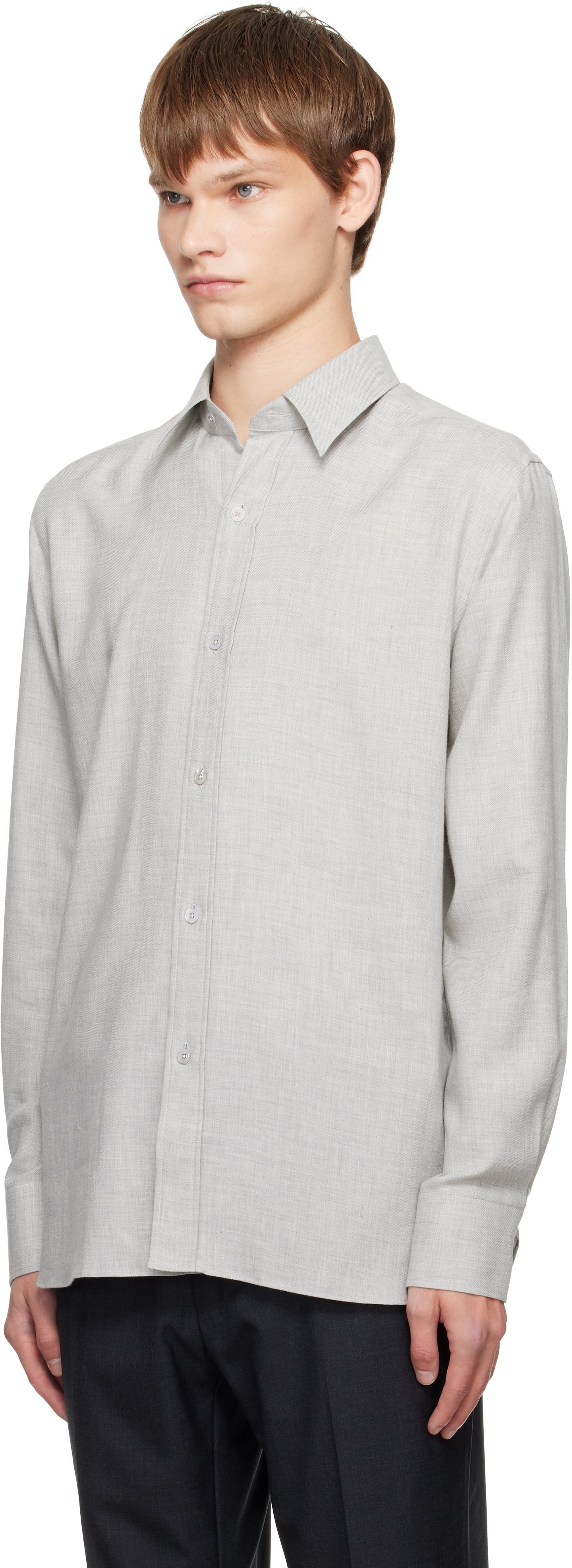 Tom Ford Gray Cashmere Melange Fluid Fit Shirt In Gray