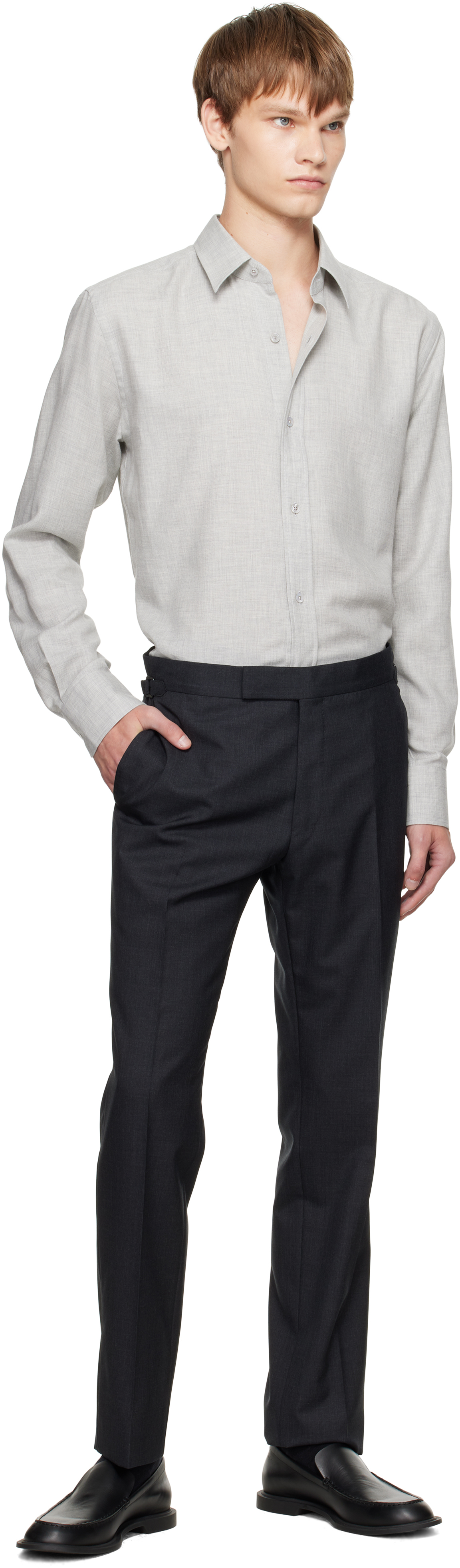 Tom Ford Gray Cashmere Melange Fluid Fit Shirt In Gray