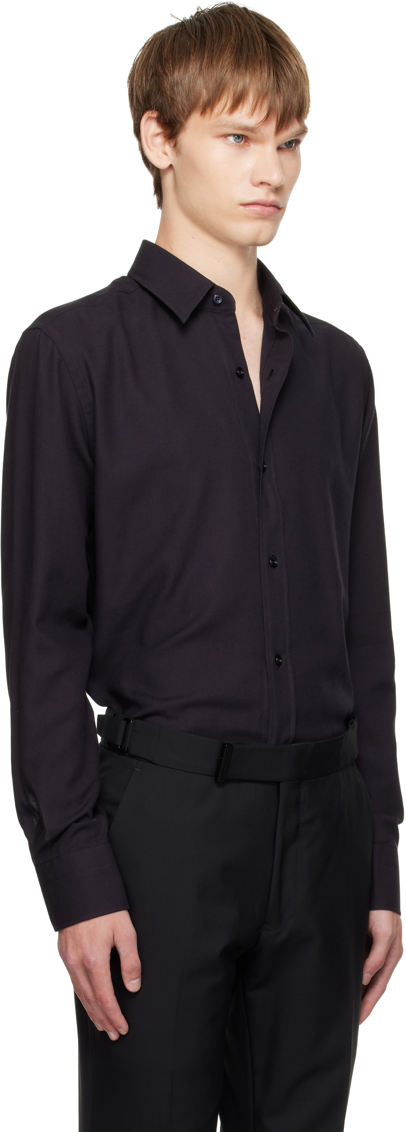 Tom Ford Cotton Silk Serge Fluid Fit Shirt In Black