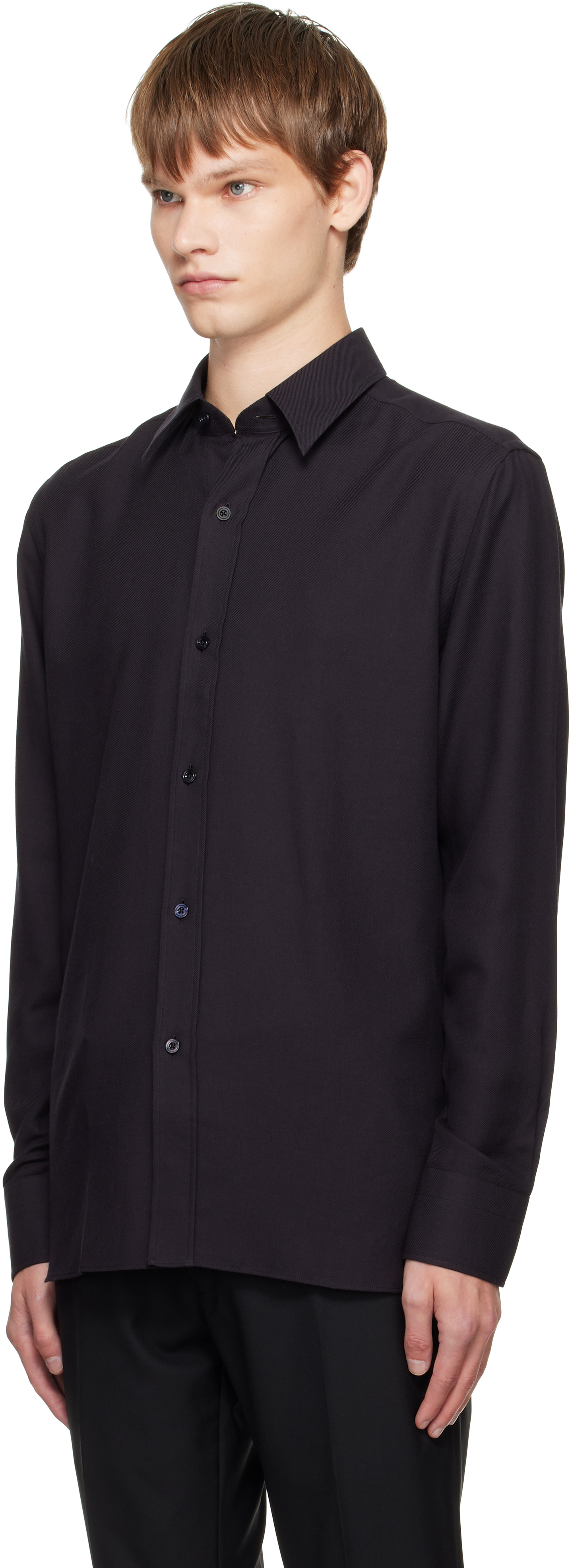 Tom Ford Cotton Silk Serge Fluid Fit Shirt In Black