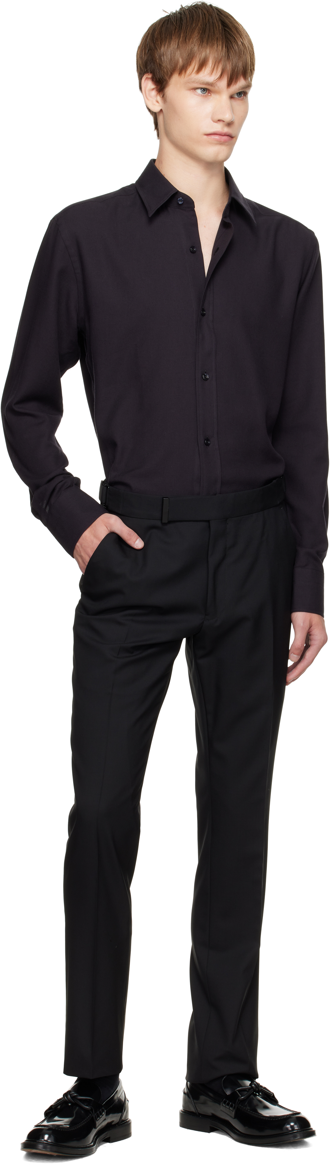 Tom Ford Cotton Silk Serge Fluid Fit Shirt In Black