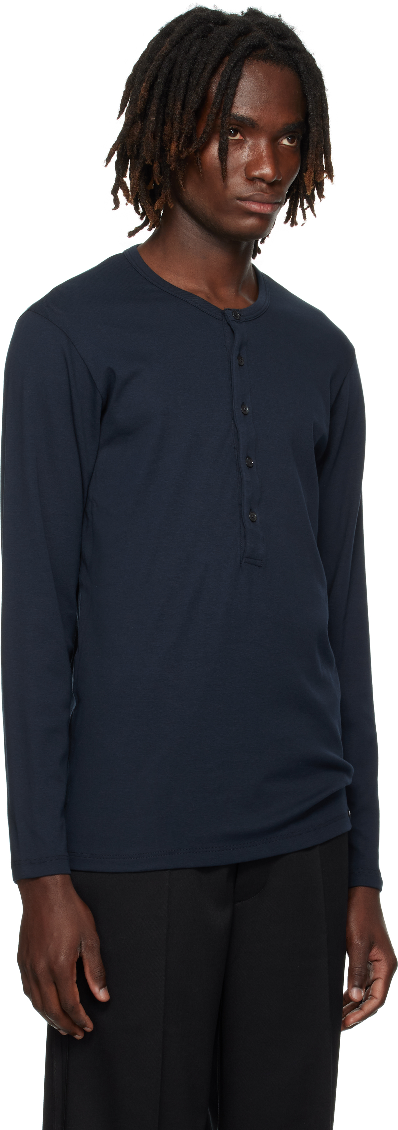 Tom Ford Henley Crewneck T-shirt In Blue