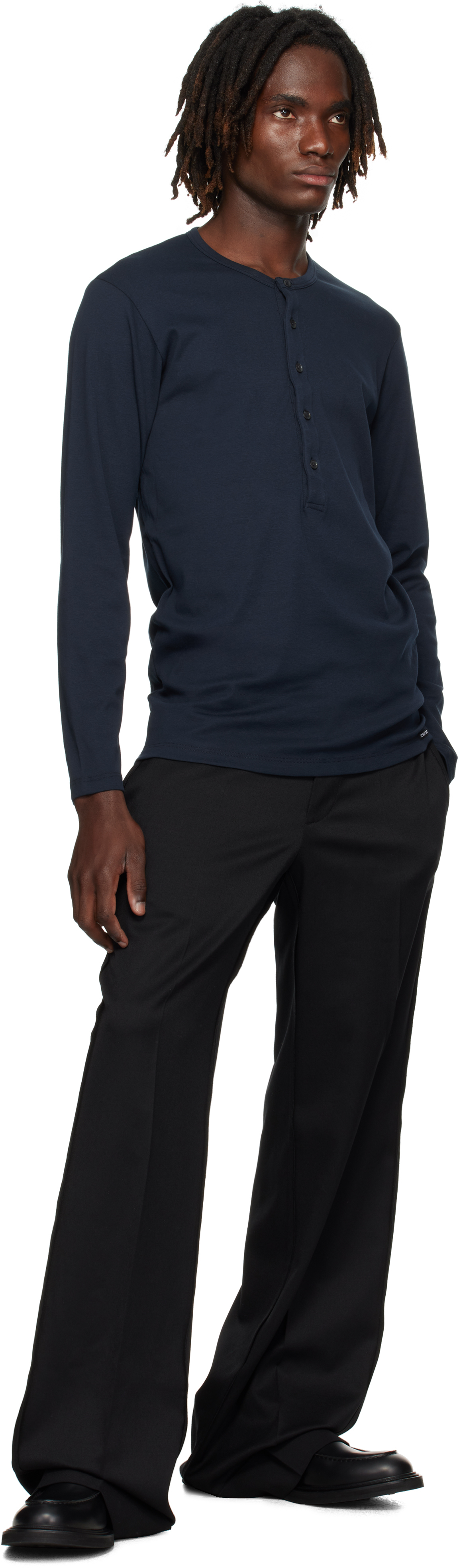 Tom Ford Henley Crewneck T-shirt In Blue