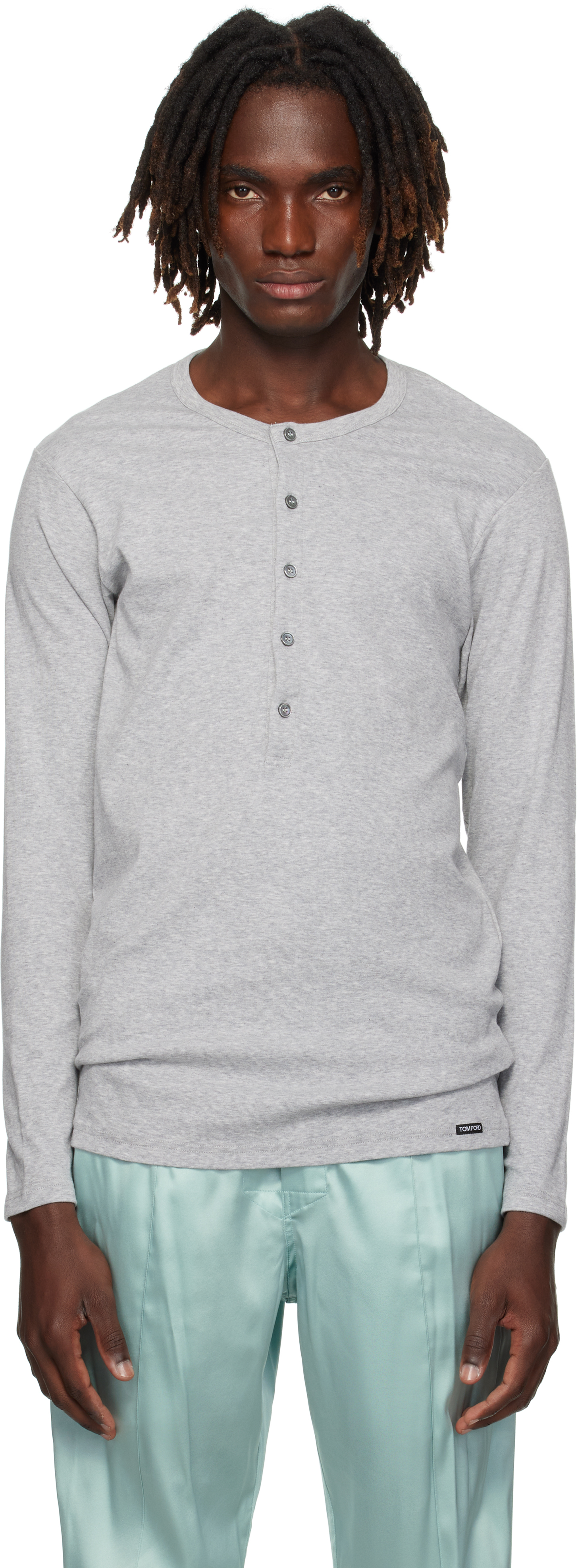 TOM FORD: グレー コットン ヘンリーネック Tシャツ | SSENSE 日本