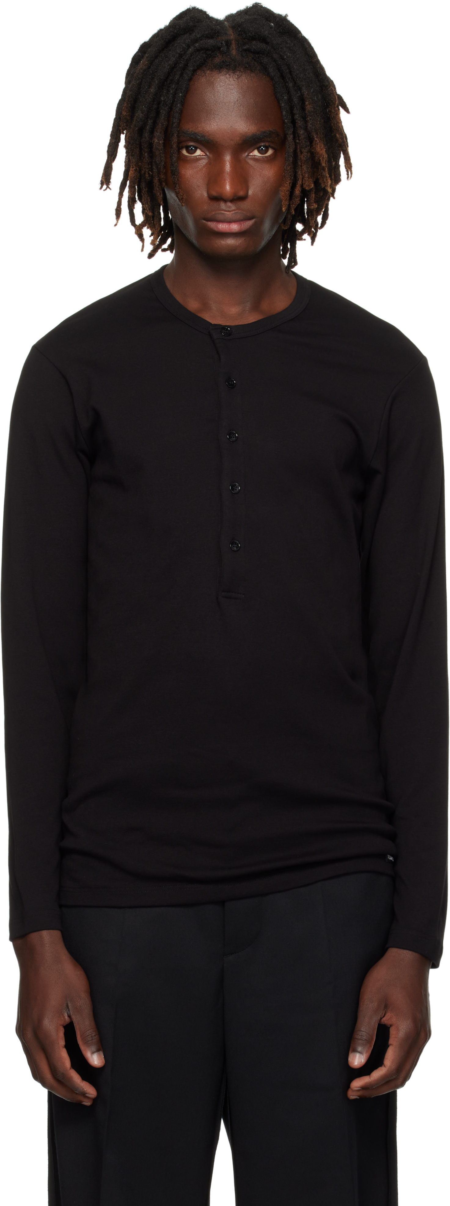 TOM FORD: Black Cotton Henley | SSENSE Canada TOM FORD: Black Cotton Henley | SSENSE Canada