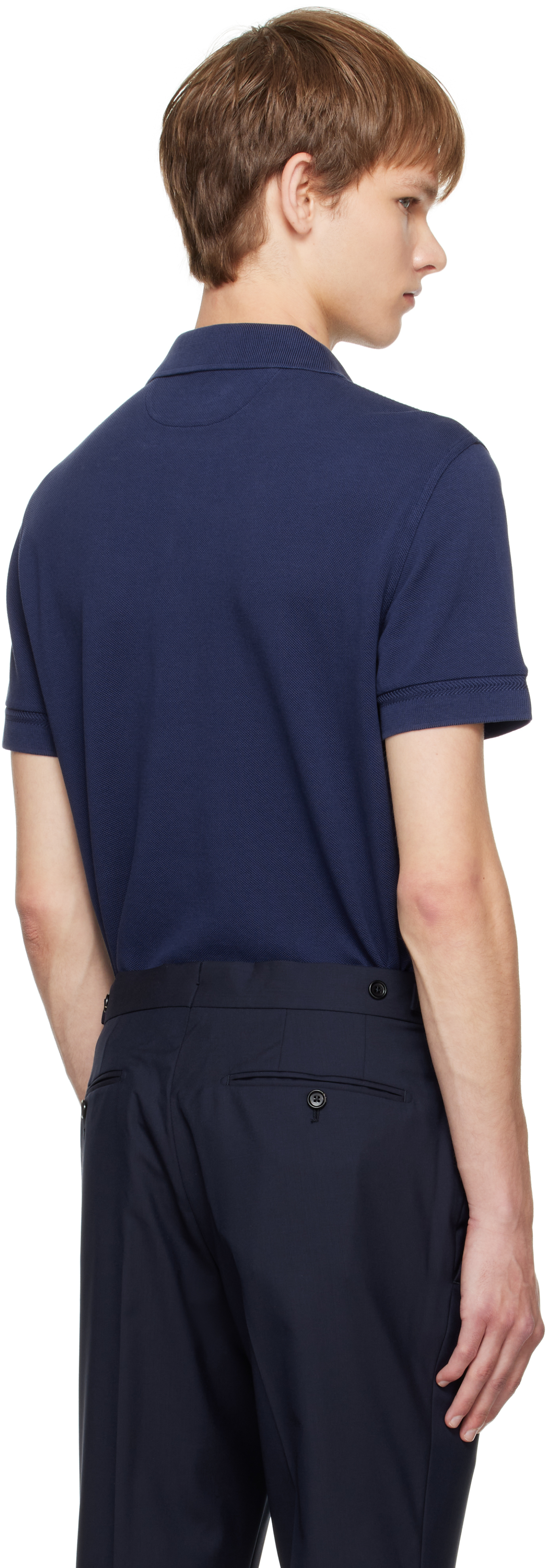 Tom Ford Textured Finish Navy Polo With Front Button Placket In Blue