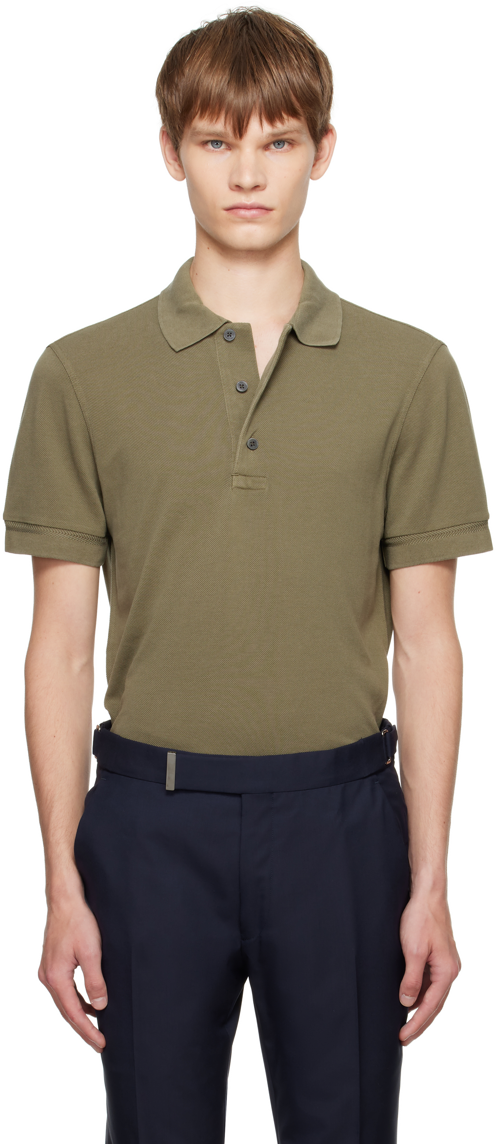 Tom Ford Khaki Piquet Polo In Green