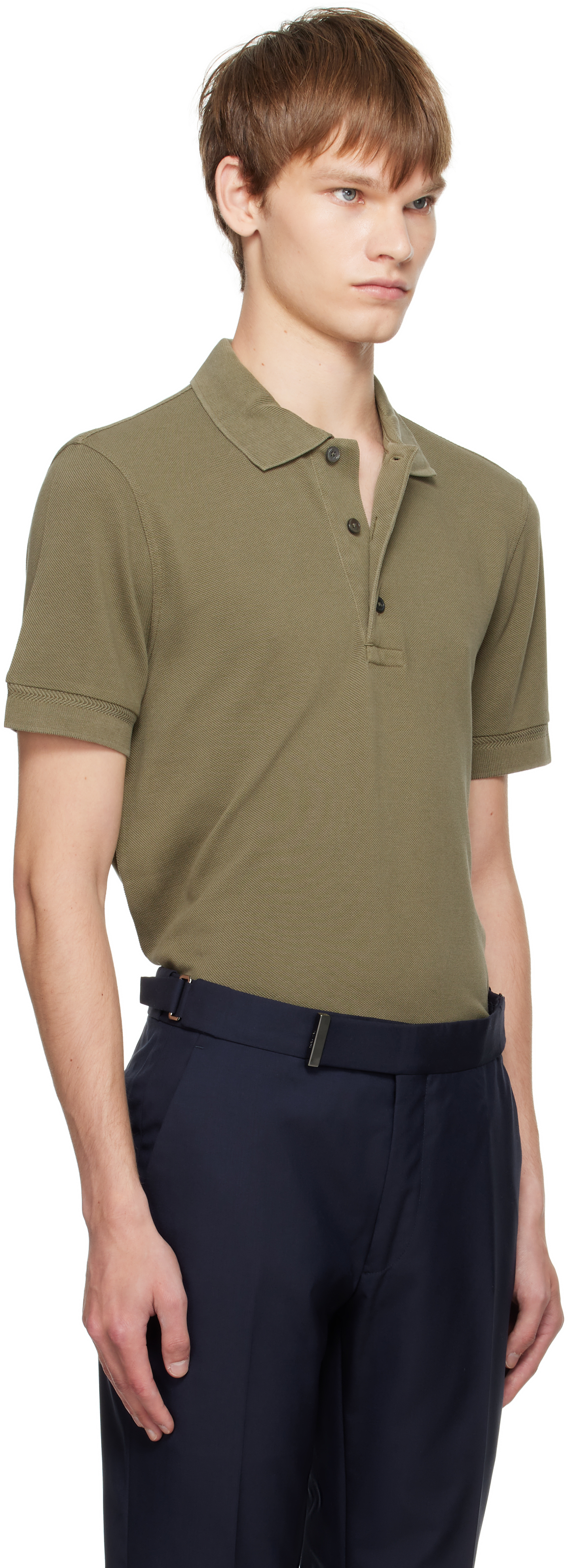 Tom Ford Khaki Piquet Polo In Green