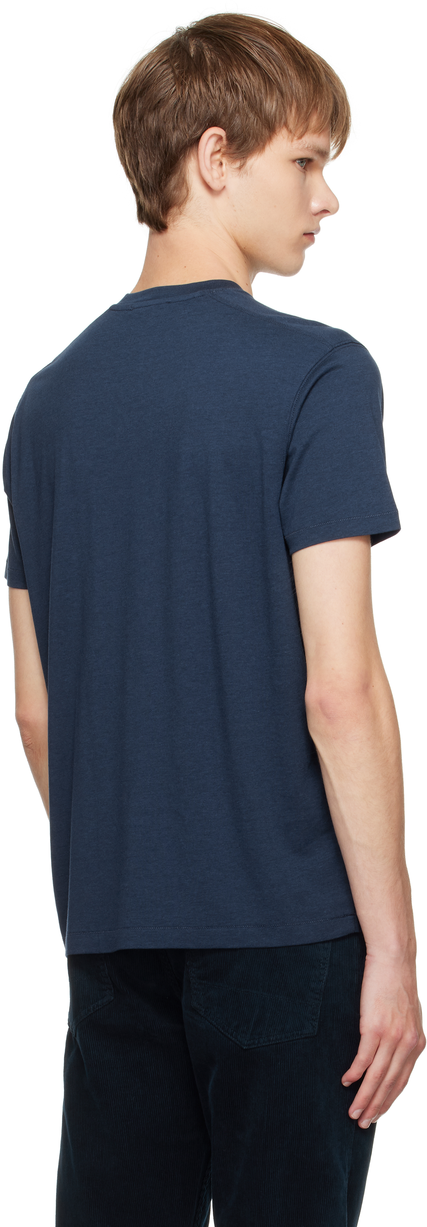 Tom Ford Navy Lyocell Cotton Crewneck T-shirt In Blue