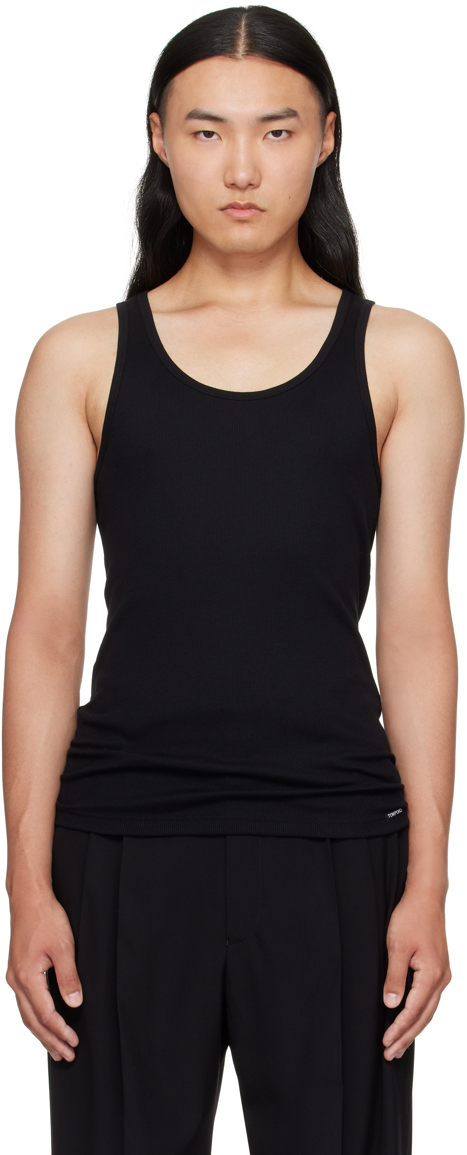 【関税込み】TOM FORD Cotton and modal tank top TOM FORD: Black Cotton & Modal Rib Tank Top | SSENSE