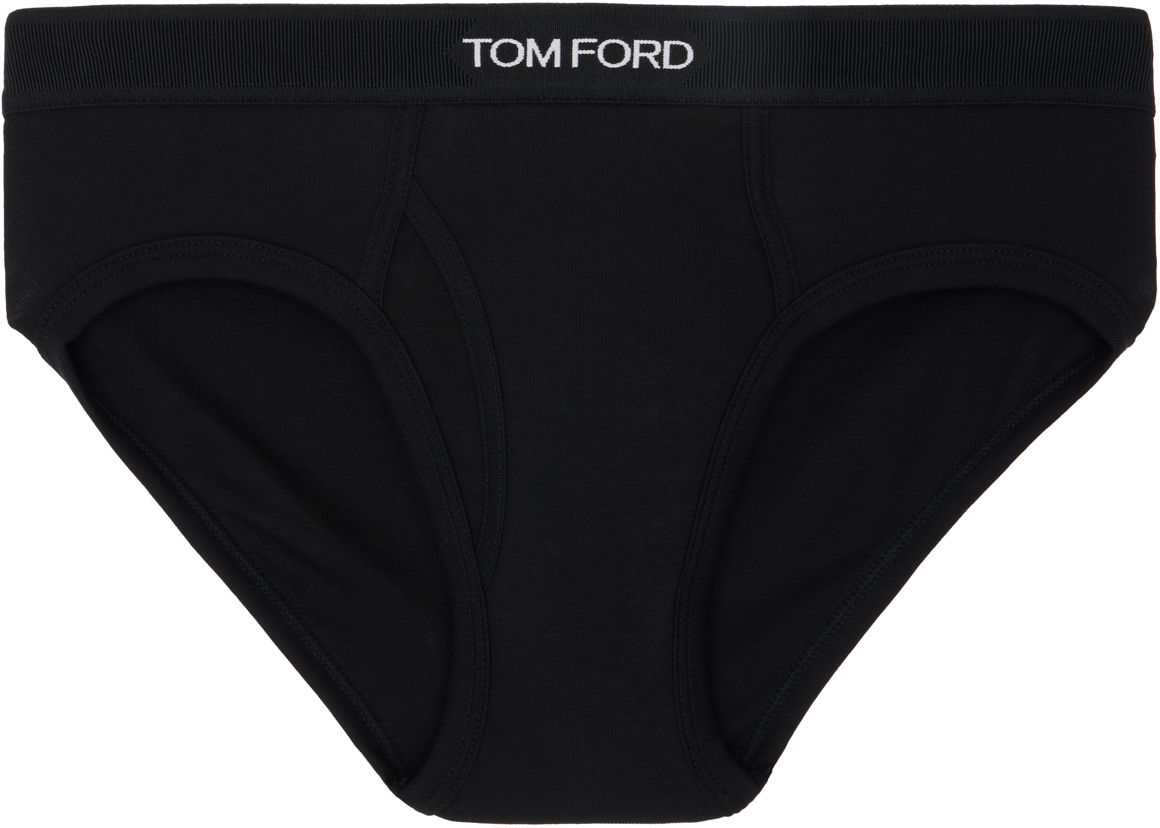 Tom Ford Elasticated Logo Cotton Blend Briefs In Black