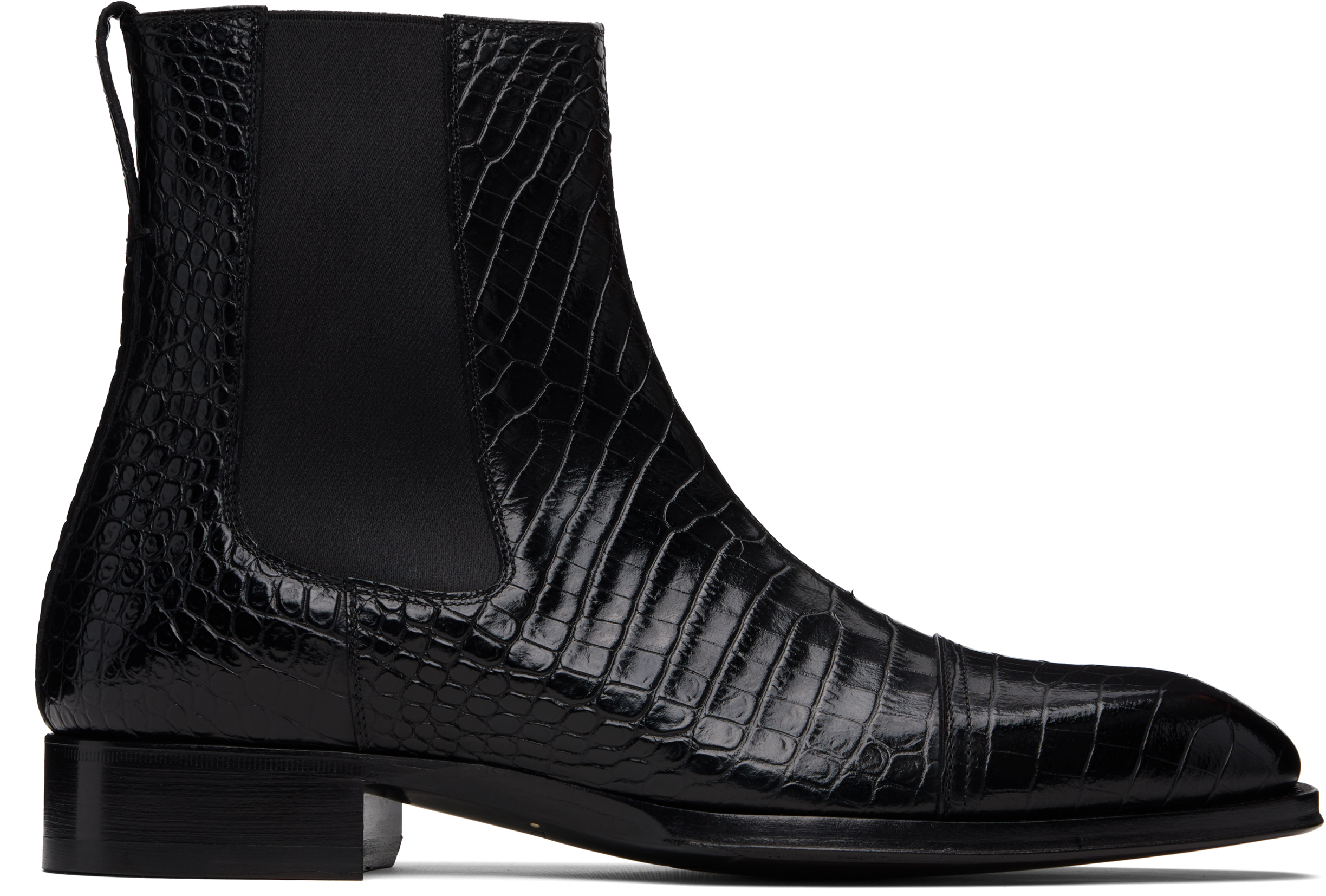 Tom Ford Black Shiny Printed Croc Elkan Chelsea Boots In Animal Print