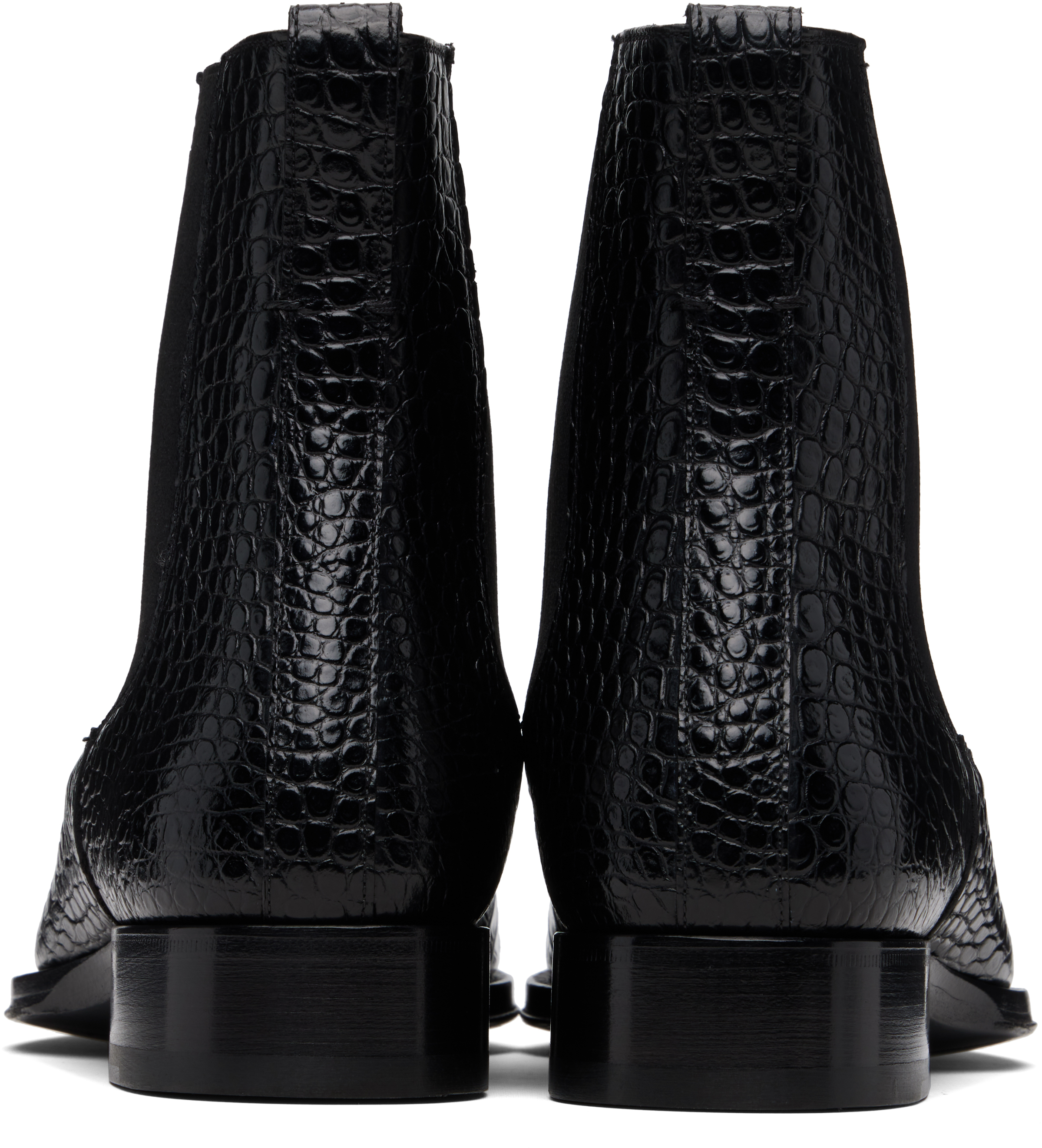 Tom Ford Black Shiny Printed Croc Elkan Chelsea Boots In Animal Print