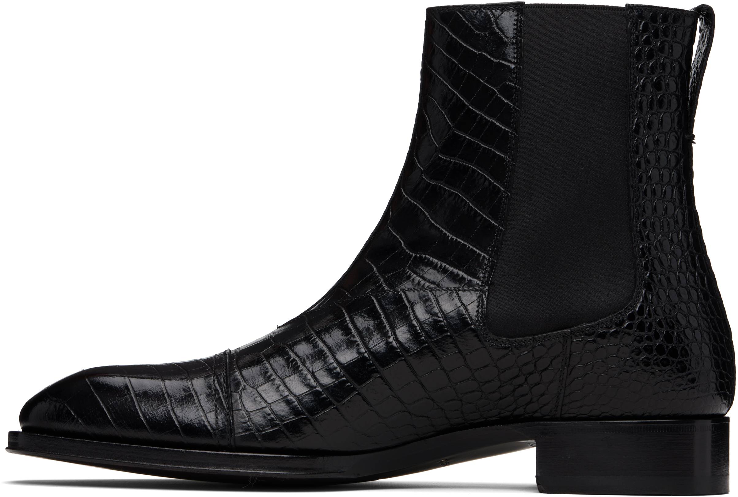 Tom Ford Black Shiny Printed Croc Elkan Chelsea Boots In Animal Print