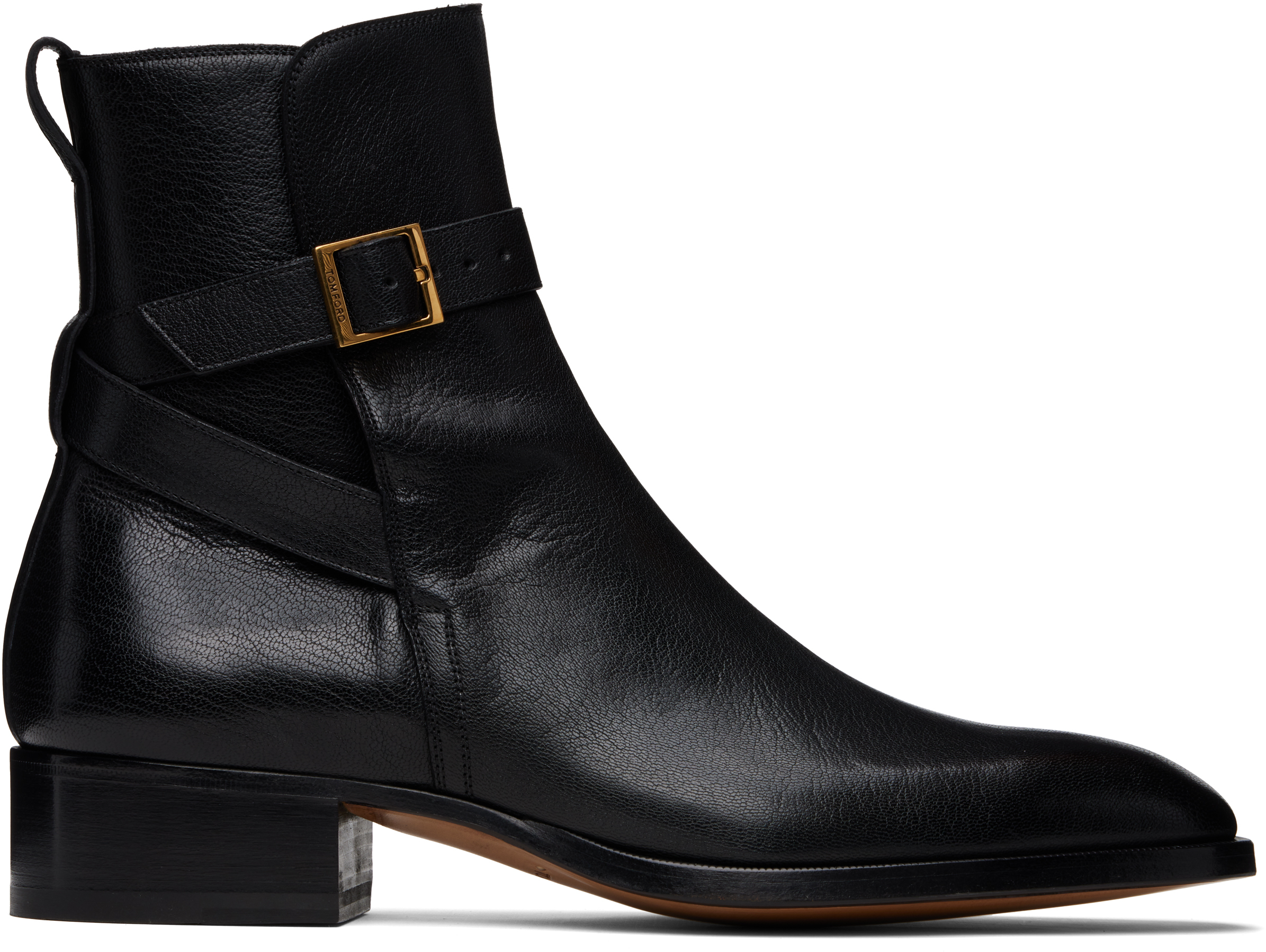 Tom Ford Black Supple Grain Kenneth Buckle Boots In Multi