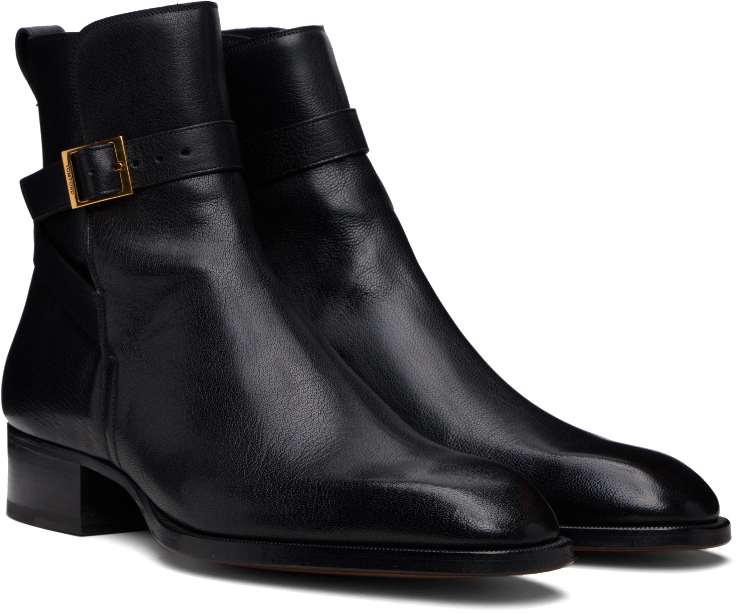 Tom Ford Black Supple Grain Kenneth Buckle Boots In Multi