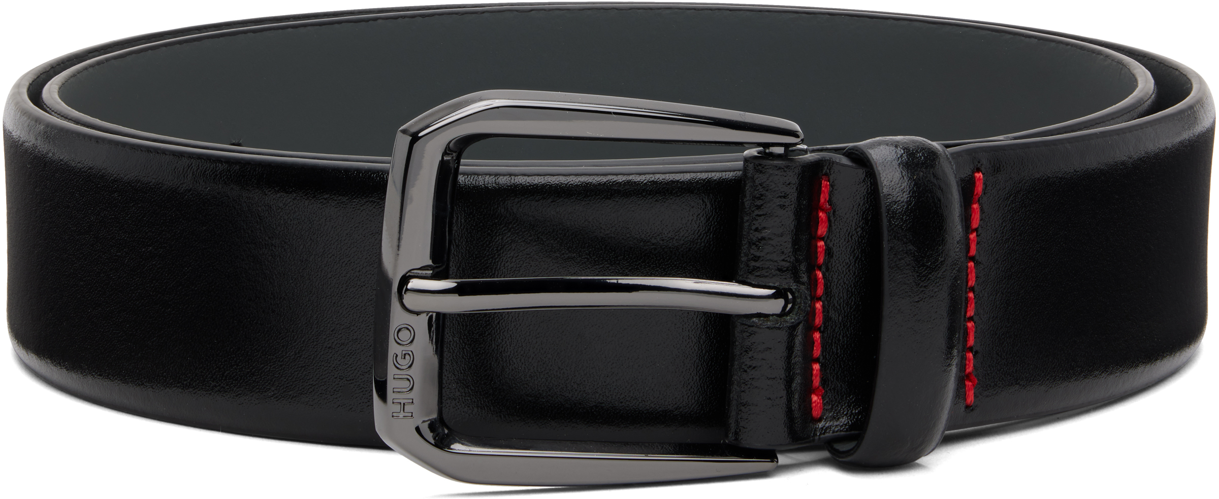 Black Leather Branded Buckle Belt