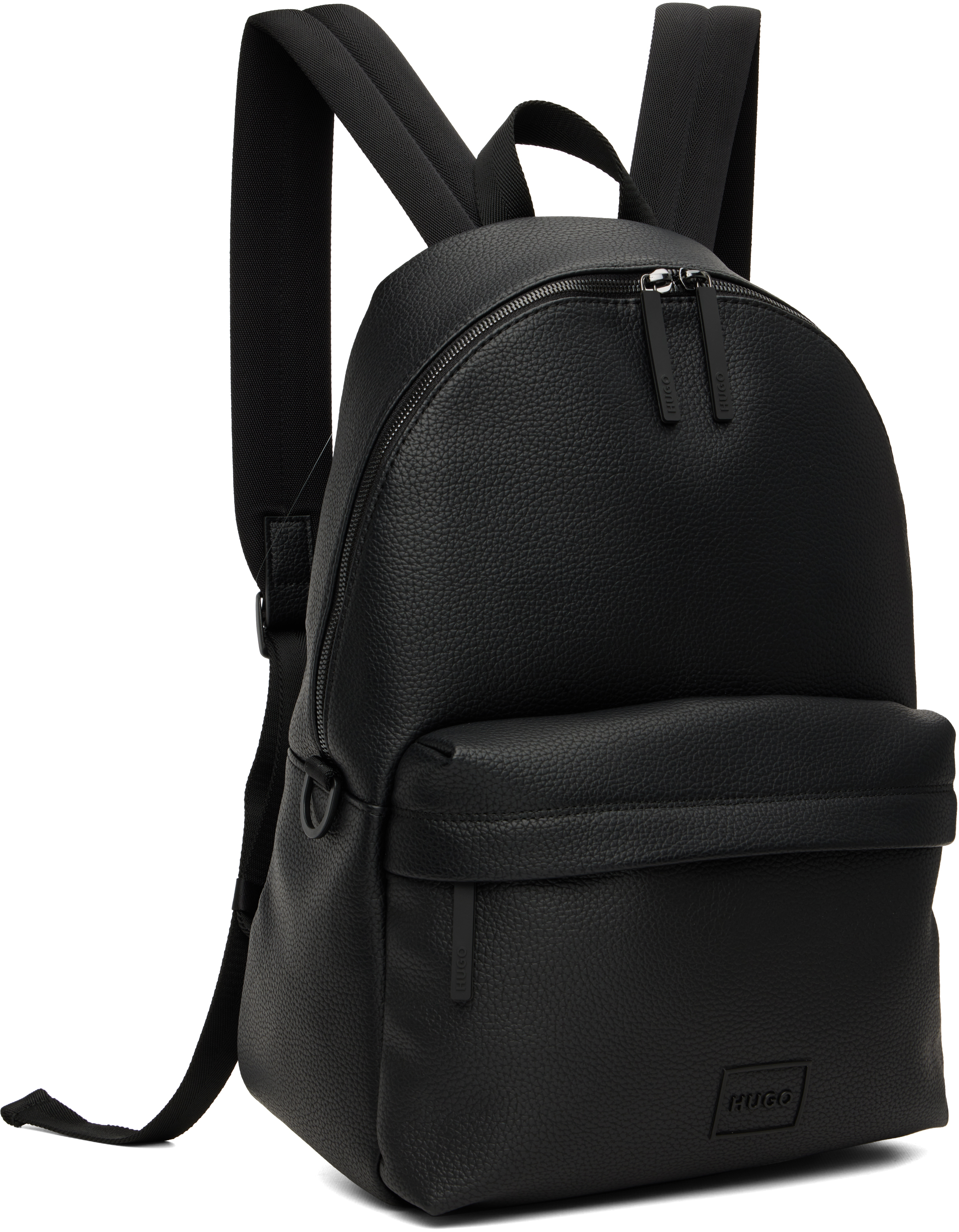 Hugo Boss Black Faux-leather Logo Backpack In Black