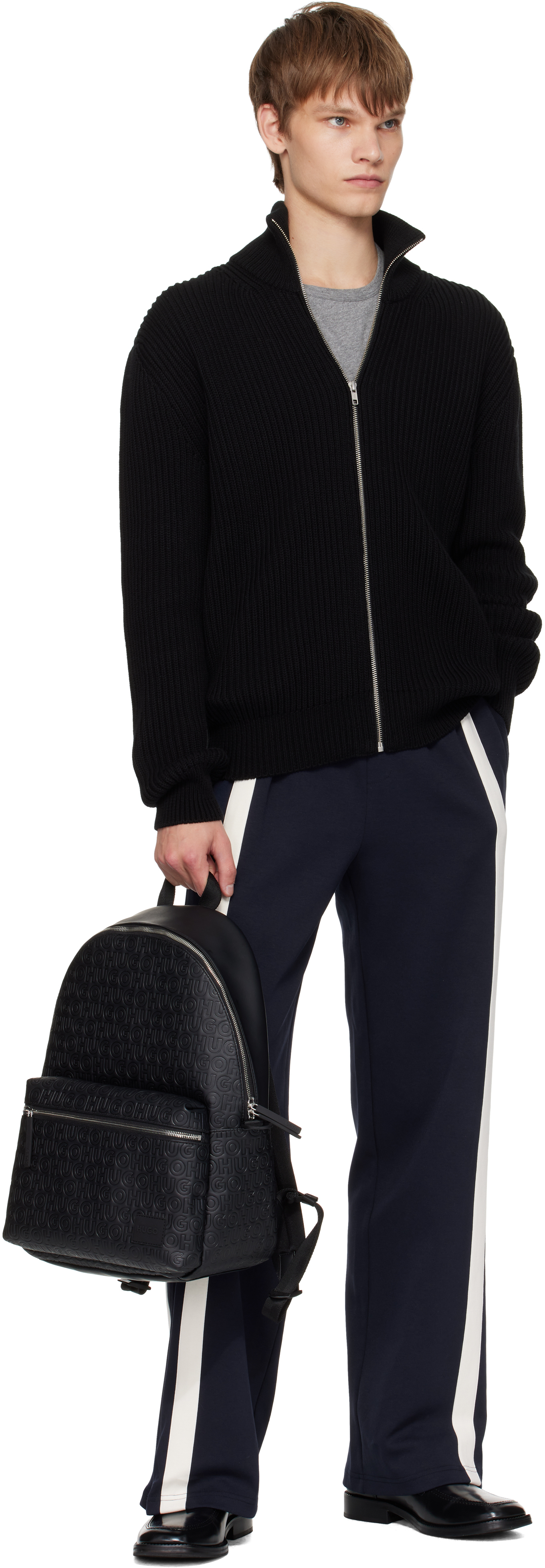 Hugo Boss Black Embossed-logo Faux-leather Backpack In Black