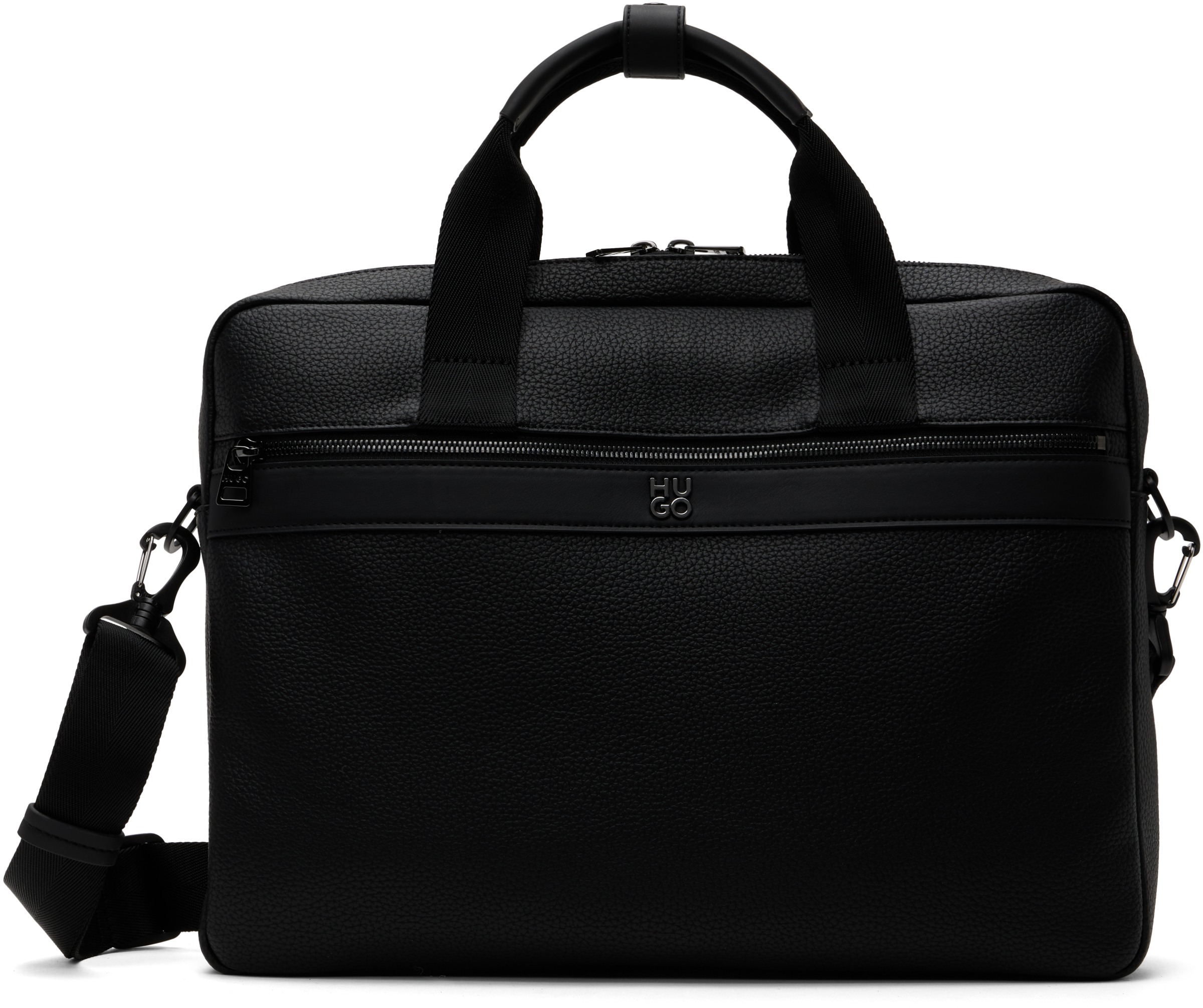 Black Logo Hardware Faux-Leather Briefcase