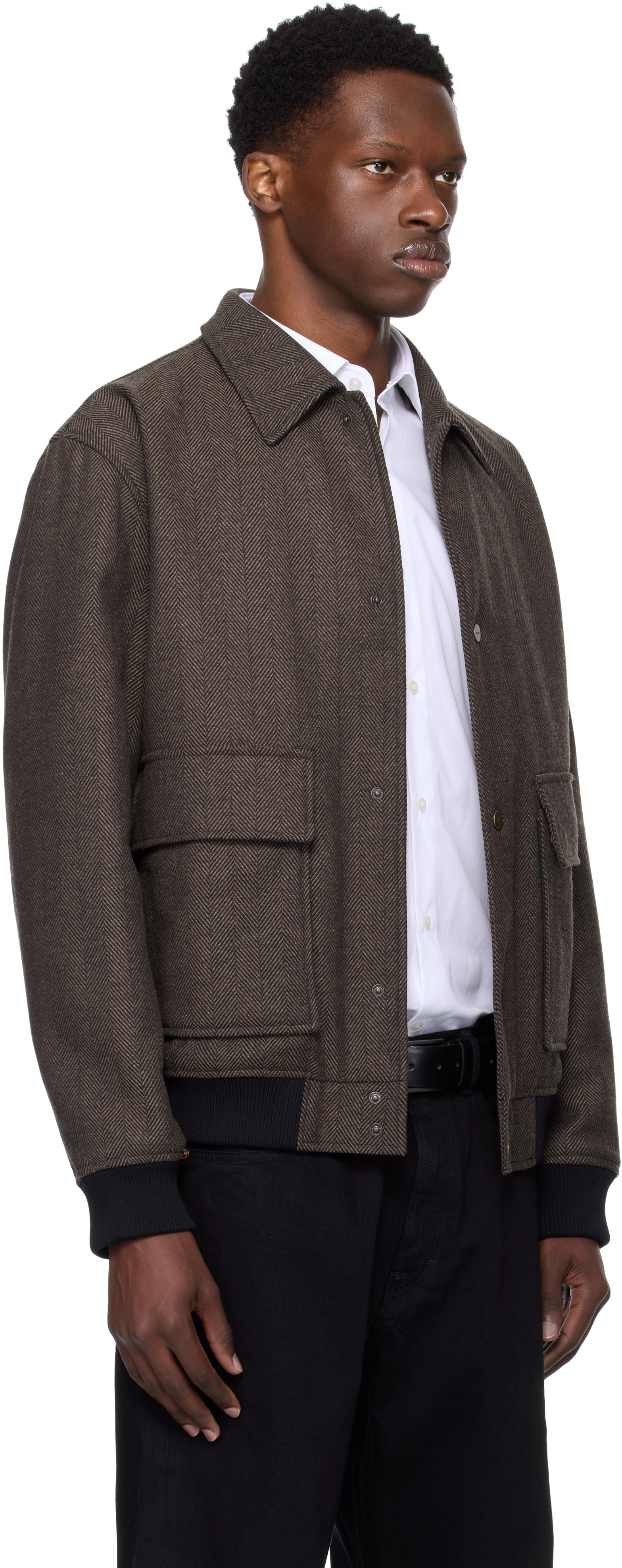 Hugo Boss Brown Herringbone Bomber Jacket