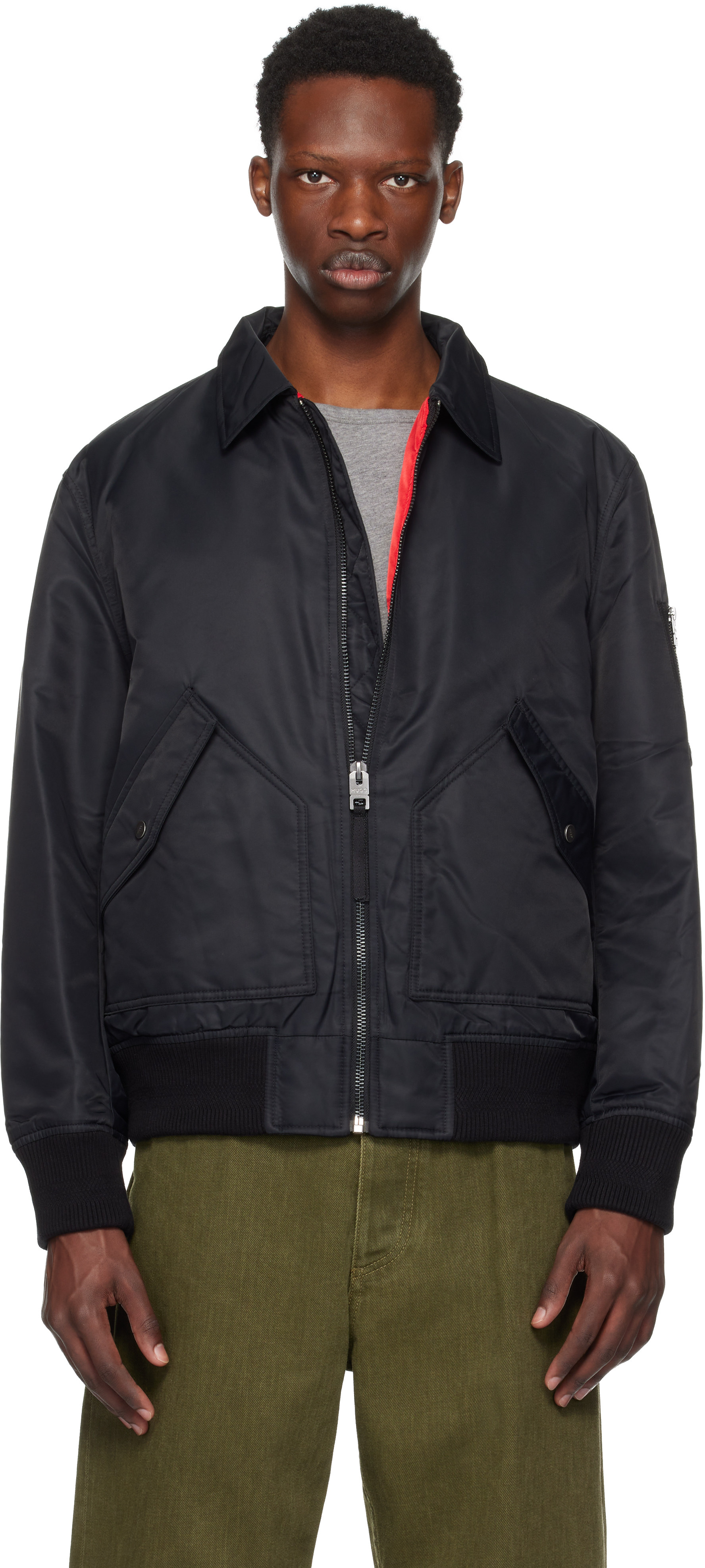 Black Recycled Nylon Bomber Jacket