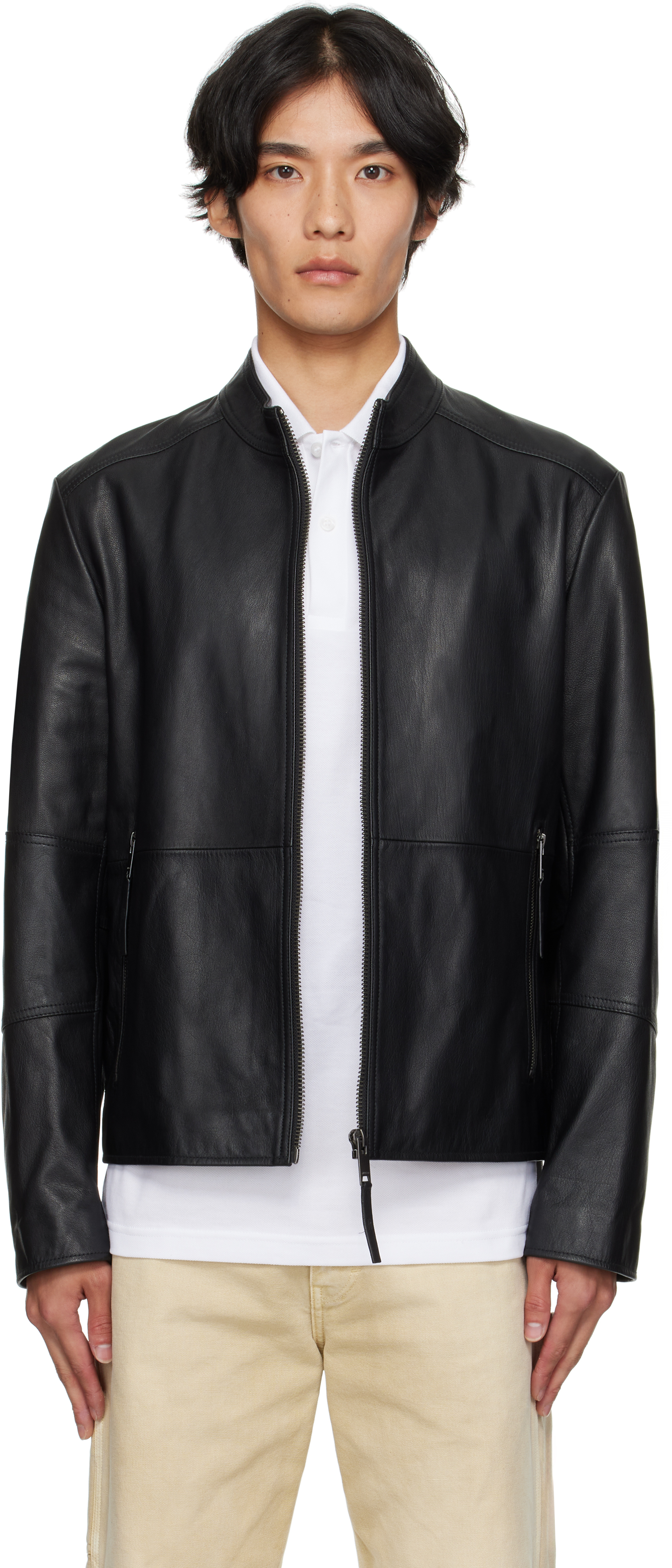 Veste En Cuir Hugo Boss - Taille 48 - Couleur Grise - Style Bombers - Occasion Très Bon état