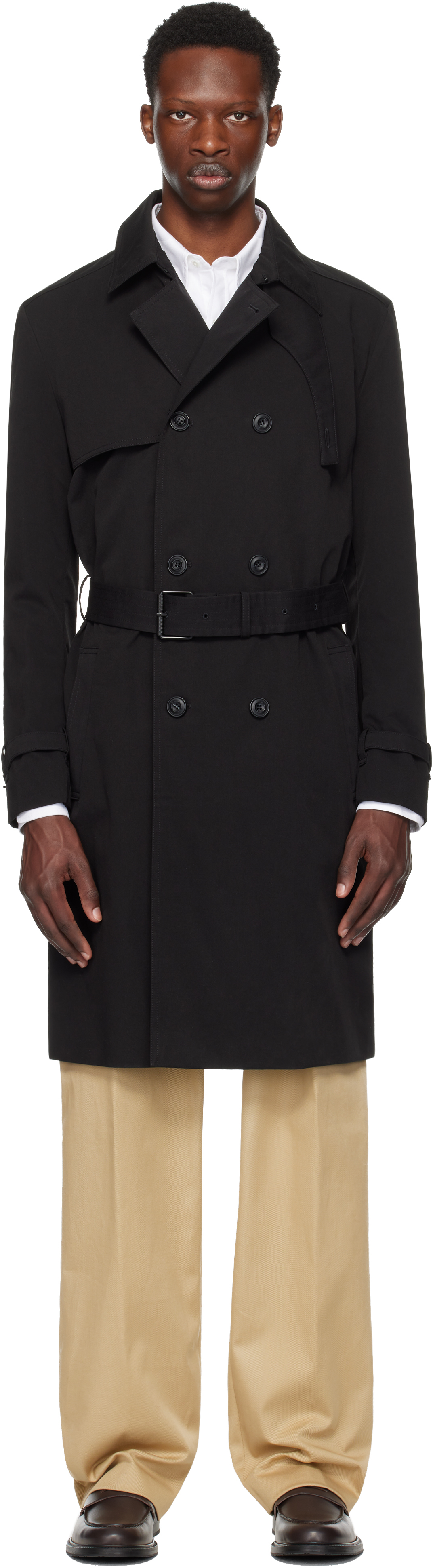 HUGO 黒 トレンチコート 未使用品☆HUGO BOSS ヒューゴボス ロゴボタン・ベルト付