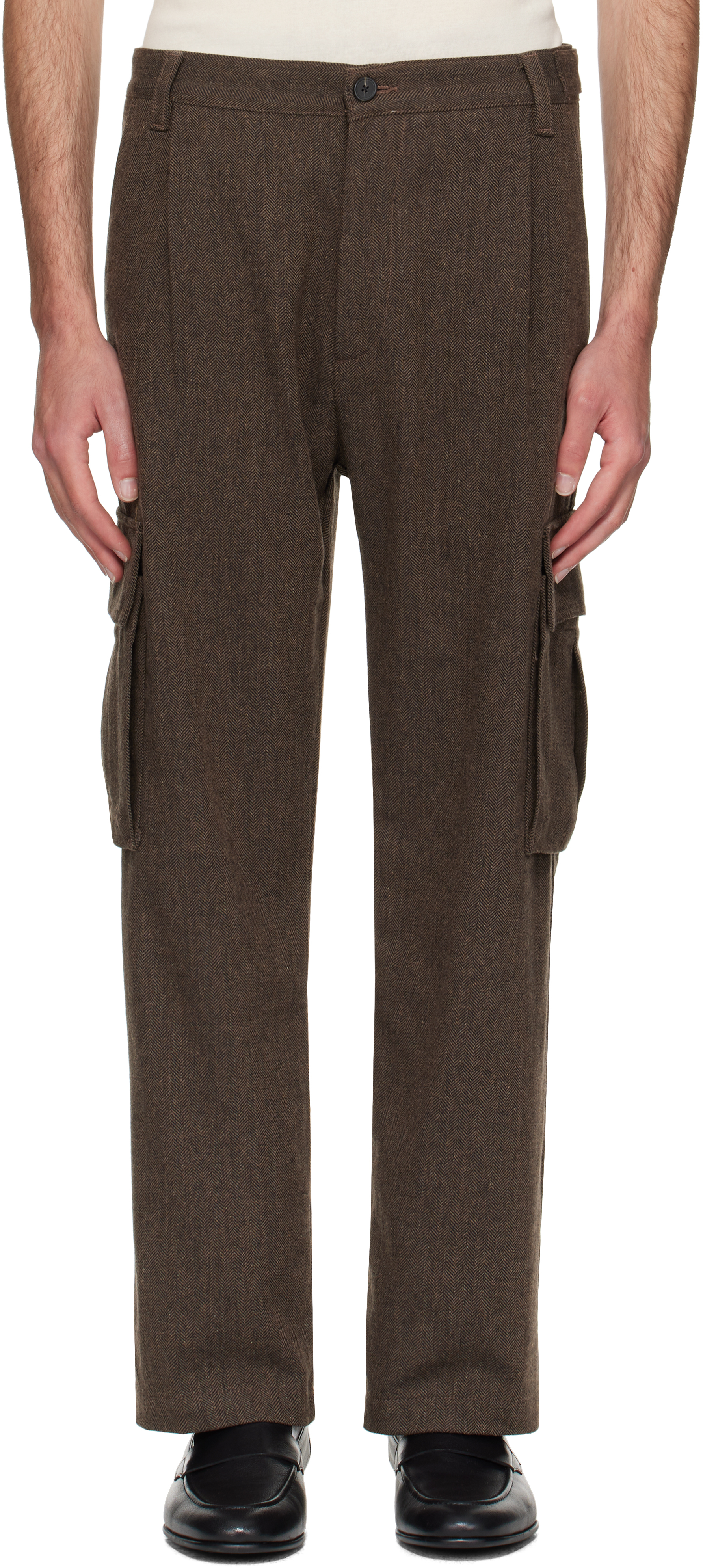 Brown Relaxed-Fit Wool Trousers