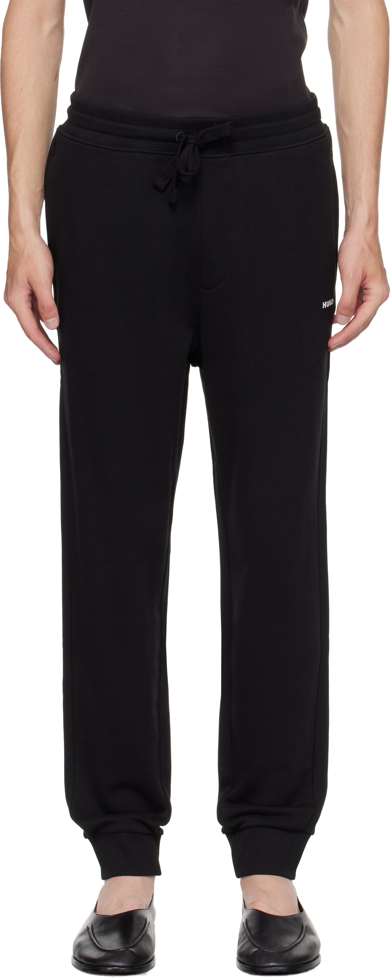 Hugo Boss Black Cuffed Logo Print Sweatpants In Black