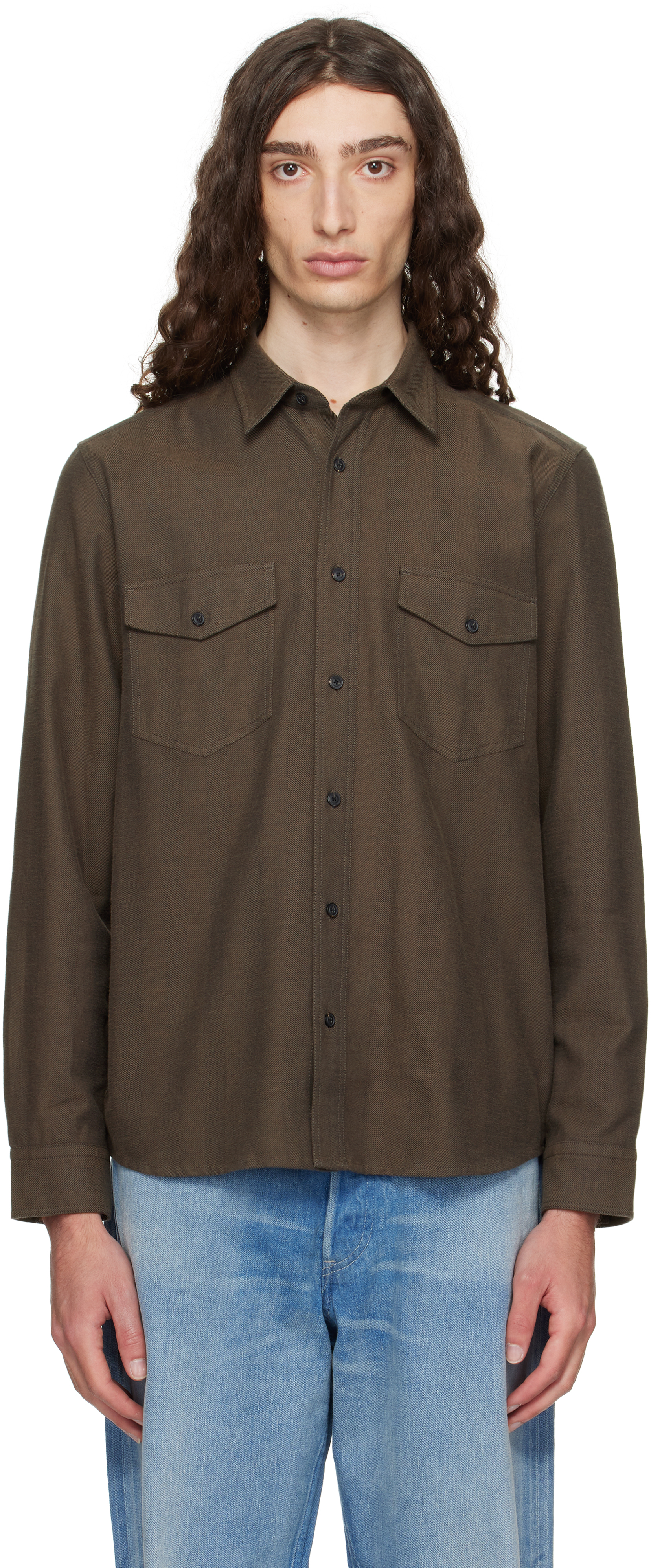 Brown Flap Pocket Shirt by Hugo on Sale