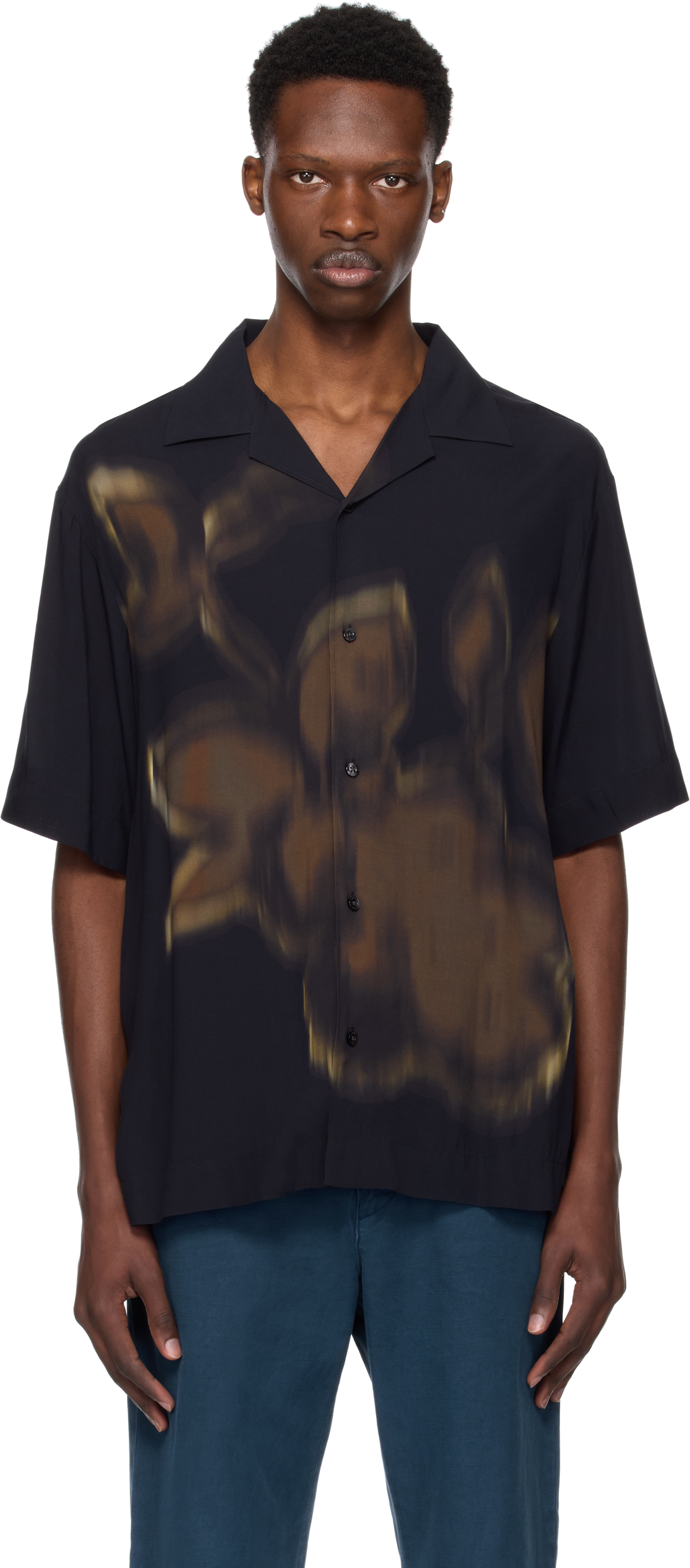 Black Floral Printed Camp Shirt