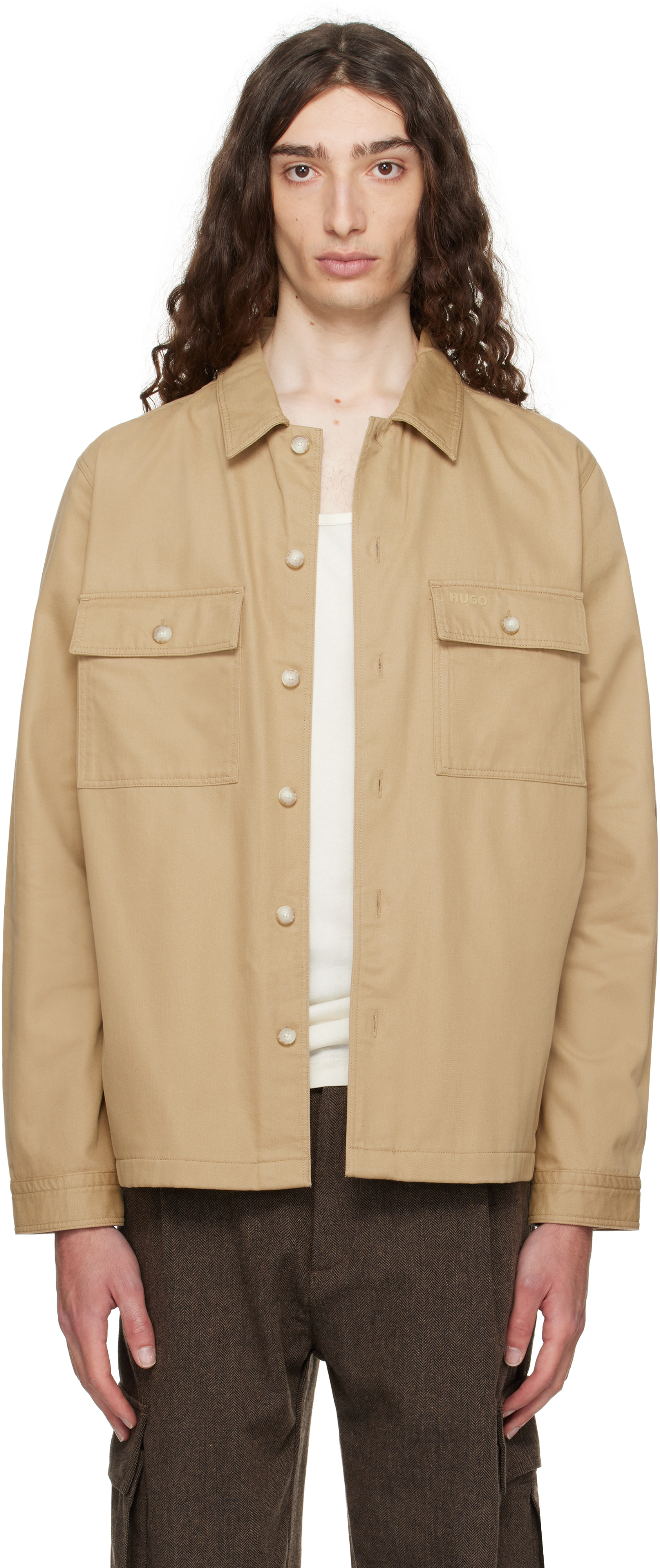 Beige Oversized-Fit Cotton Gabardine Shirt