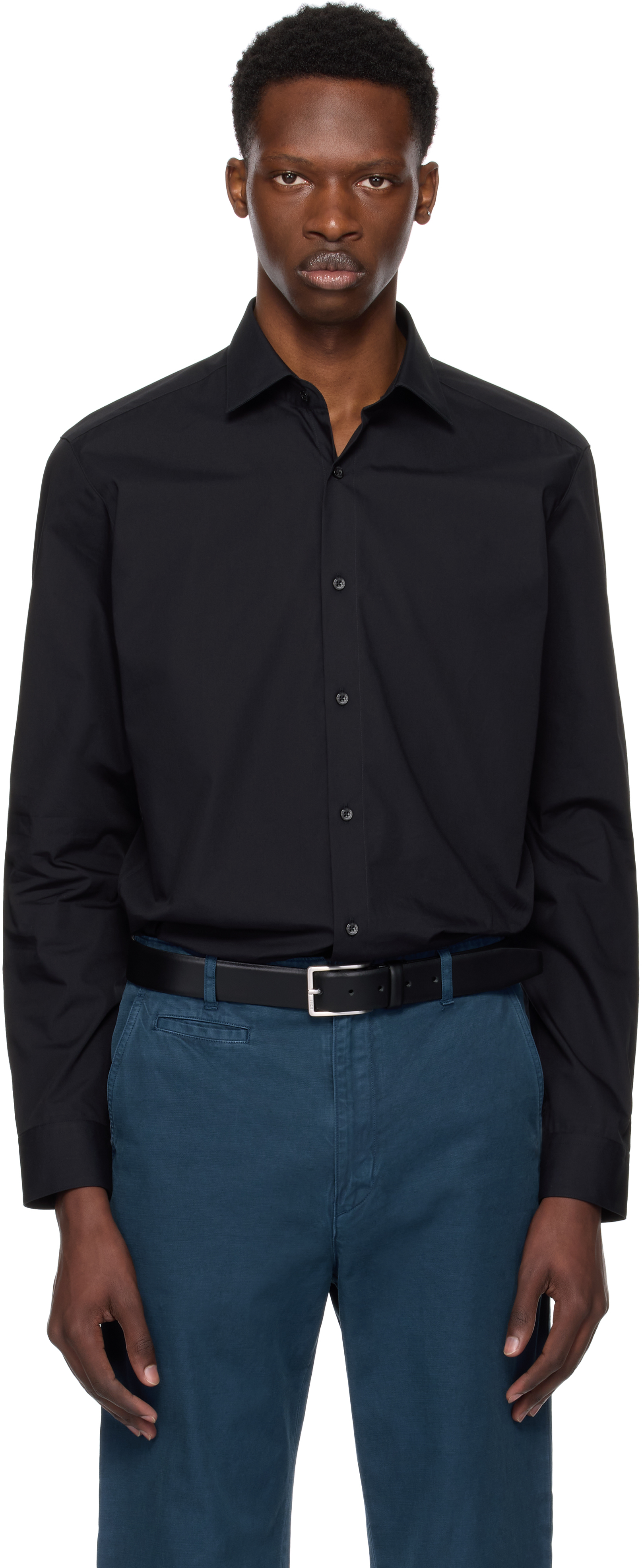 Black Modern Fit Easy-Iron Cotton Poplin Shirt