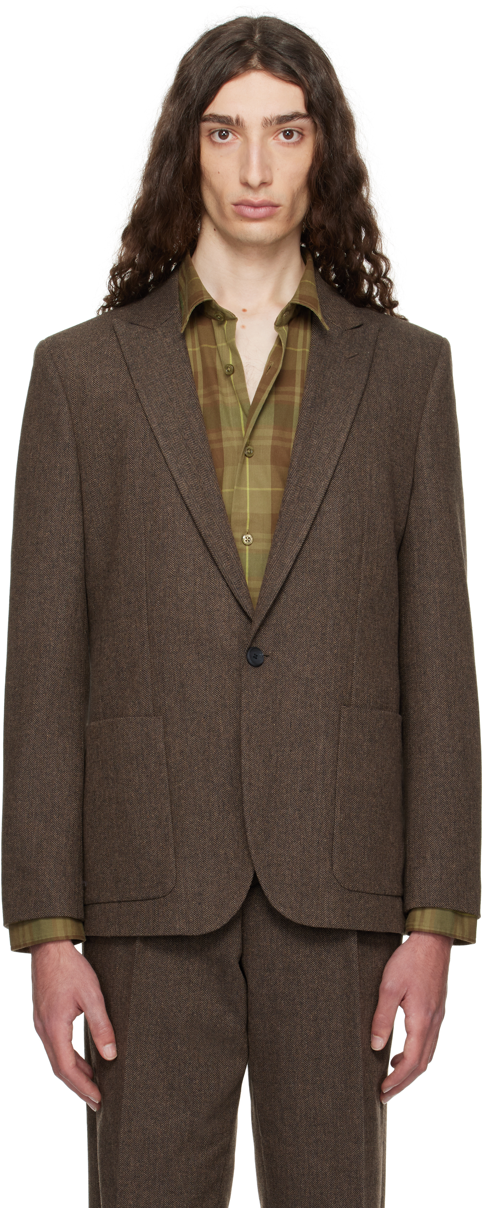 Brown Extra-Slim-Fit Herringbone Blazer