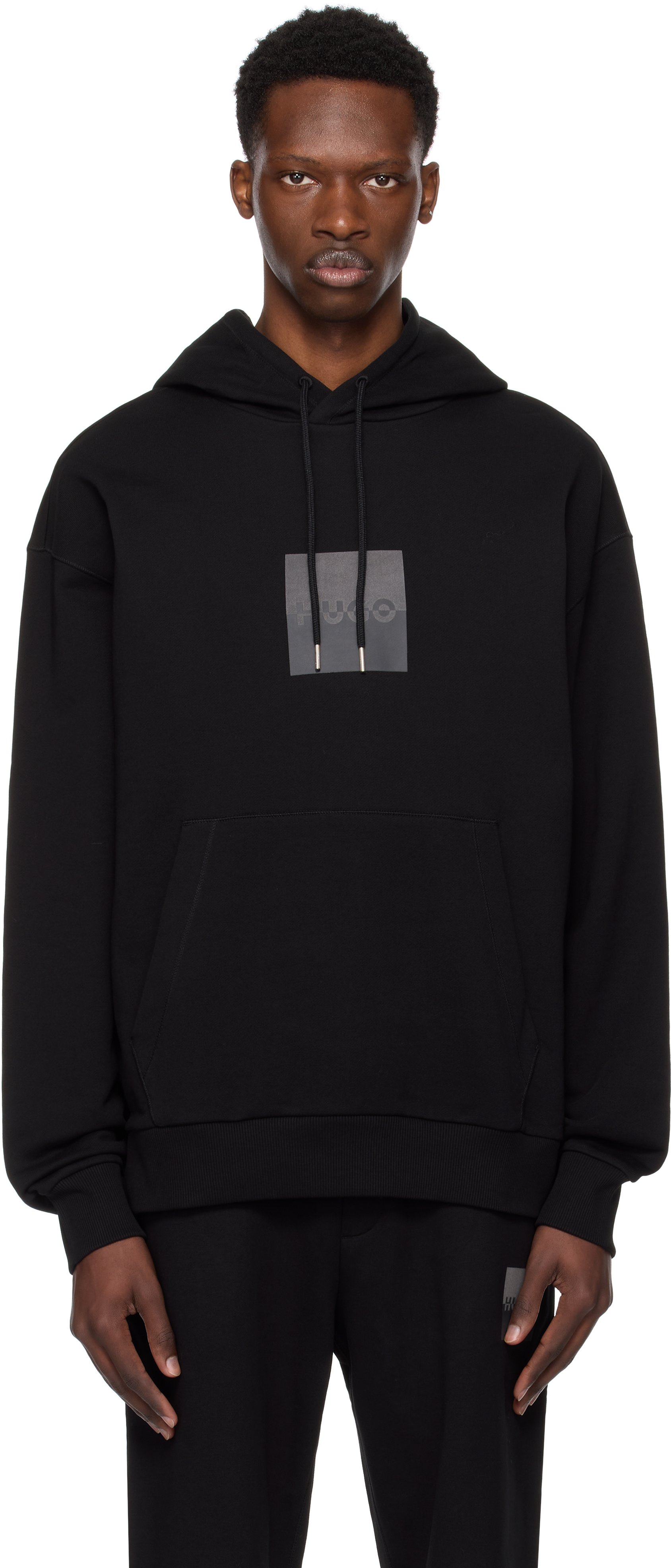 Black Relaxed-Fit Split Logo Hoodie