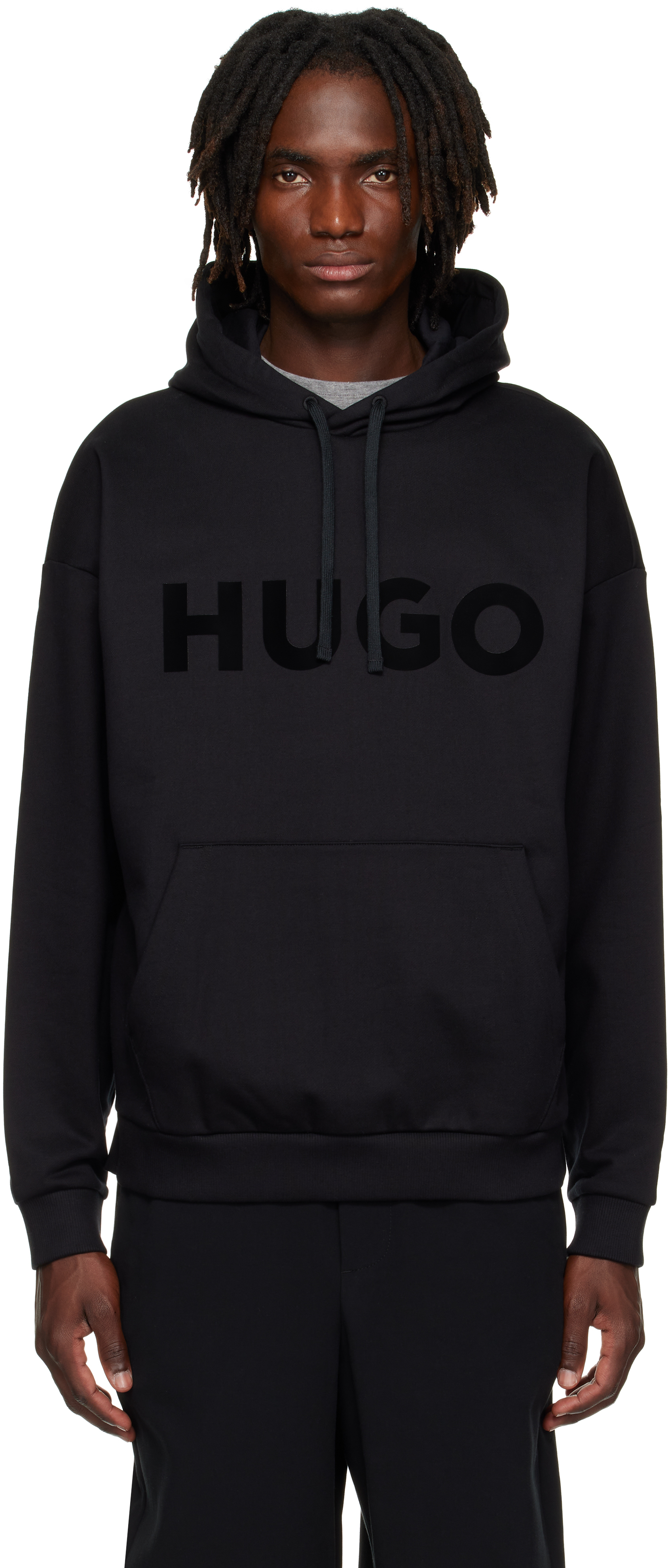 Black Oversize-Fit Cotton Terry Logo Hoodie