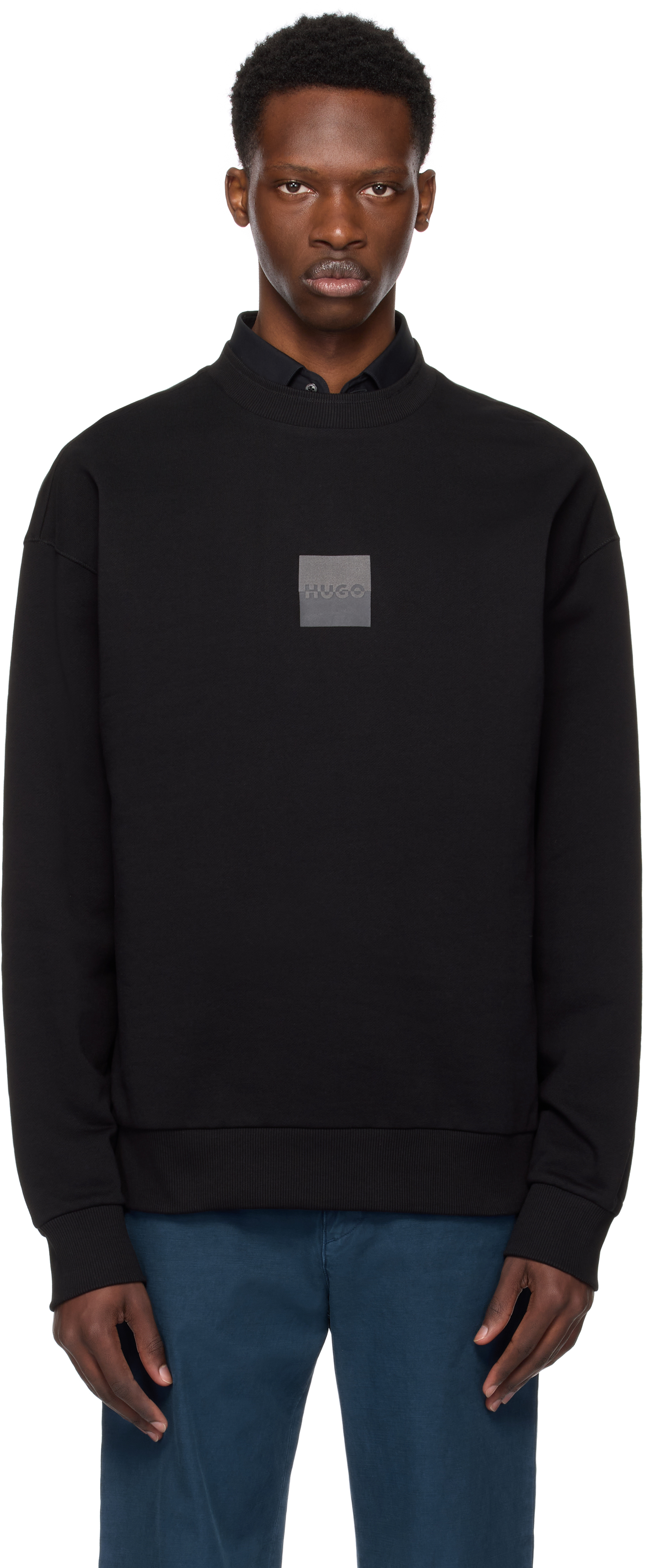 Black Cotton Terry Split Logo Sweatshirt