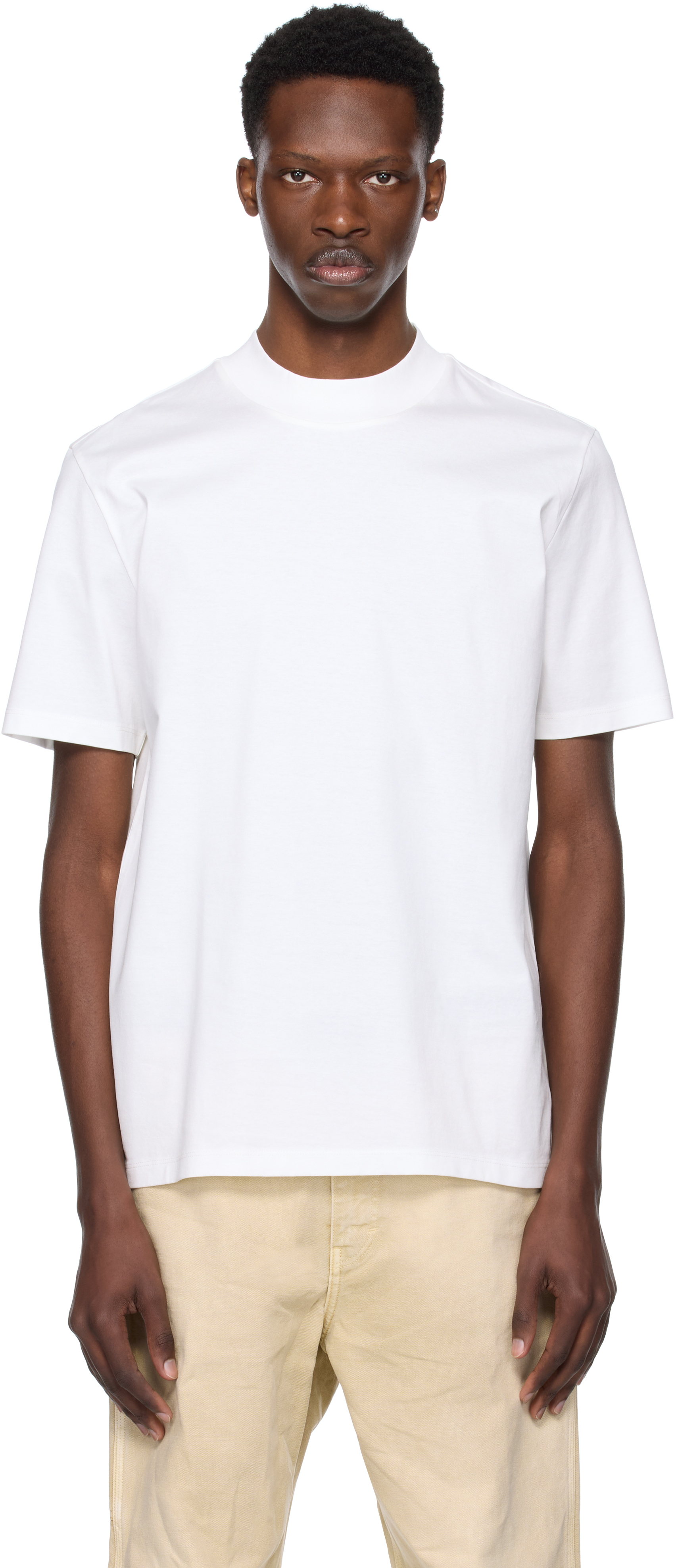White Slim-Fit Stand Collar T-shirt