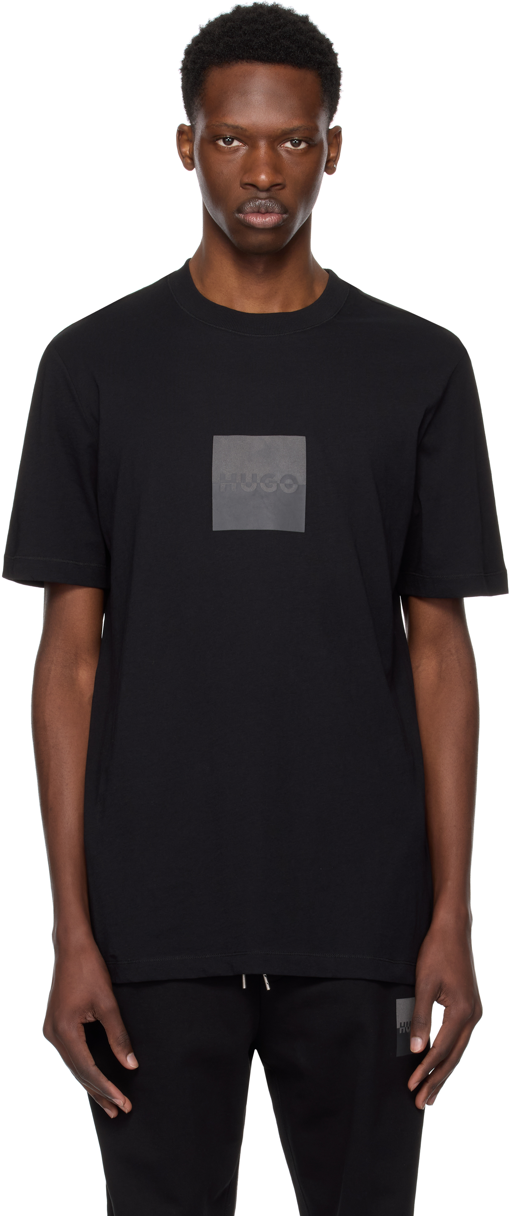 Black Cotton Jersey Split Logo T-shirt