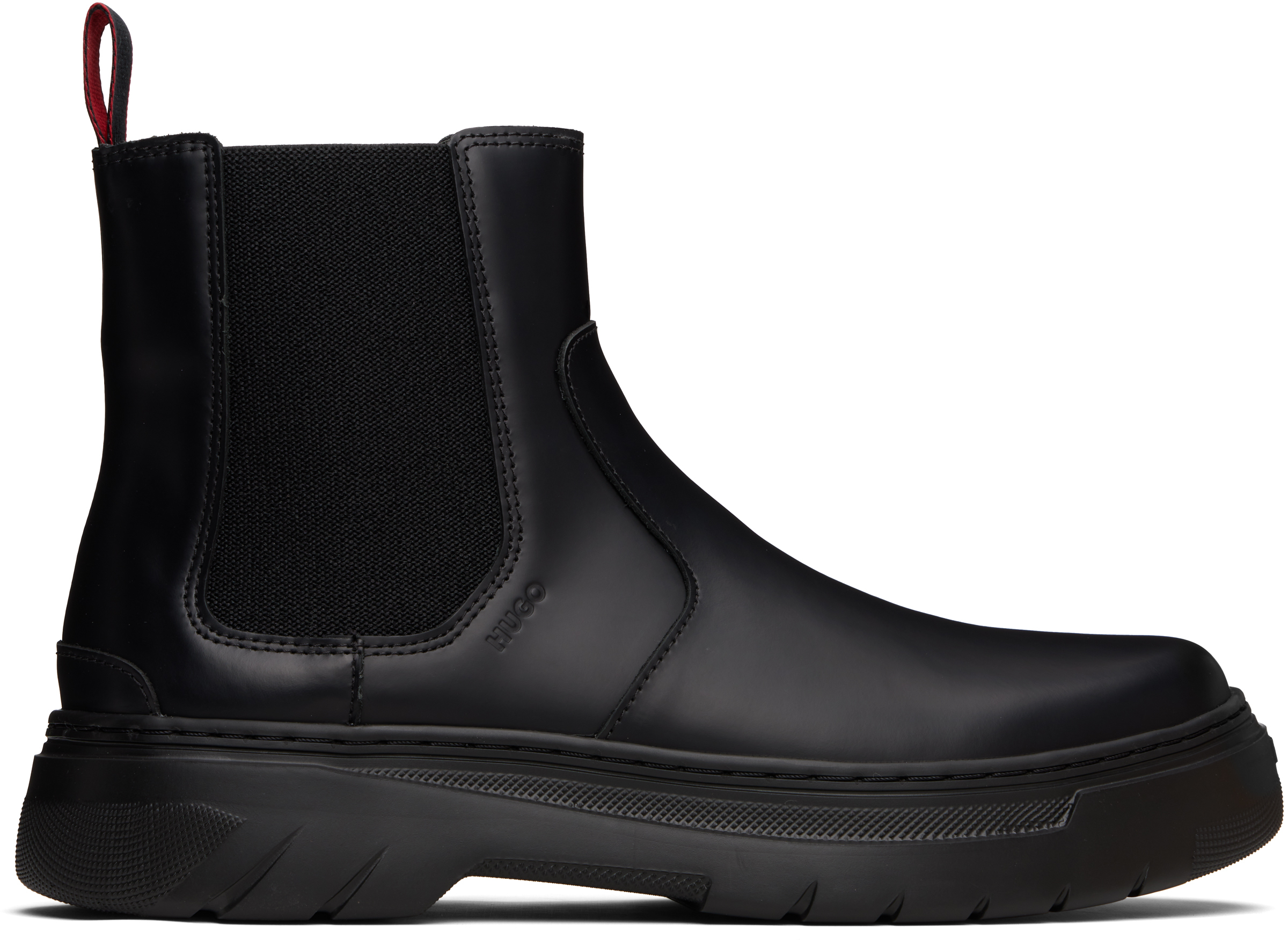 Black Embossed-Logo Chelsea Boots