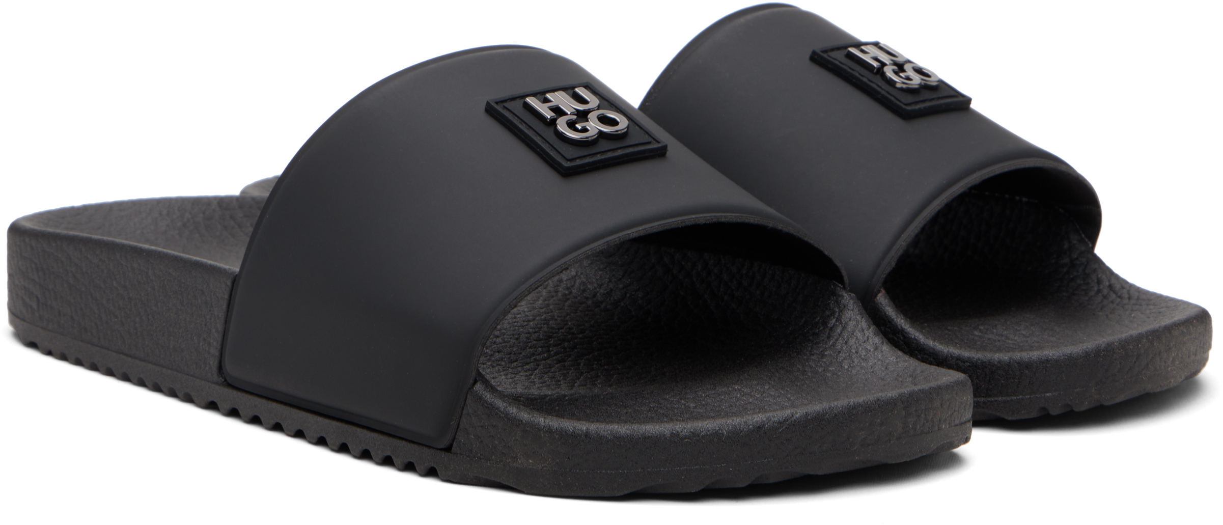 Hugo Boss Black Contrast-logo Strap Slides In Black
