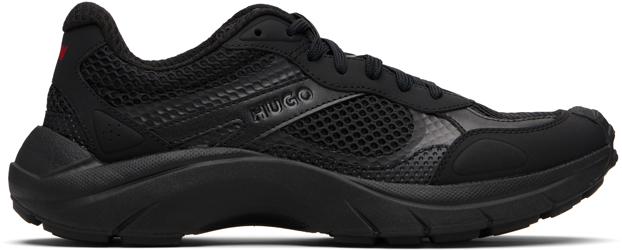 Black Mesh & Faux-Leather Sneakers