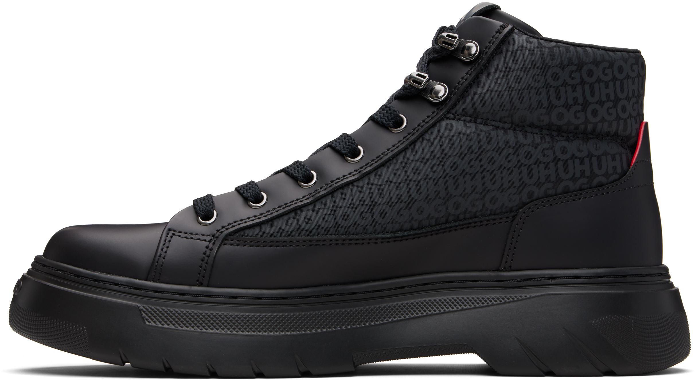 Hugo Boss Black Printed-logo Faux-leather Boots In Black