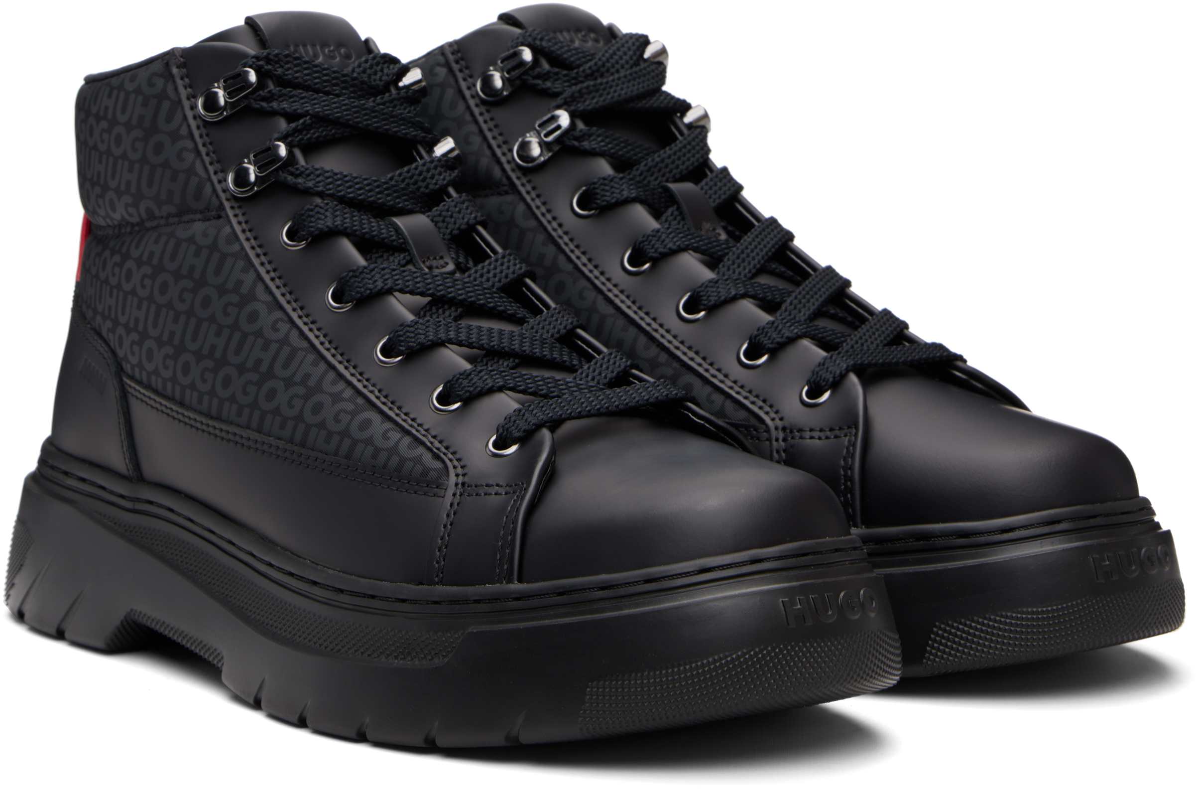 Hugo Boss Black Printed-logo Faux-leather Boots In Black