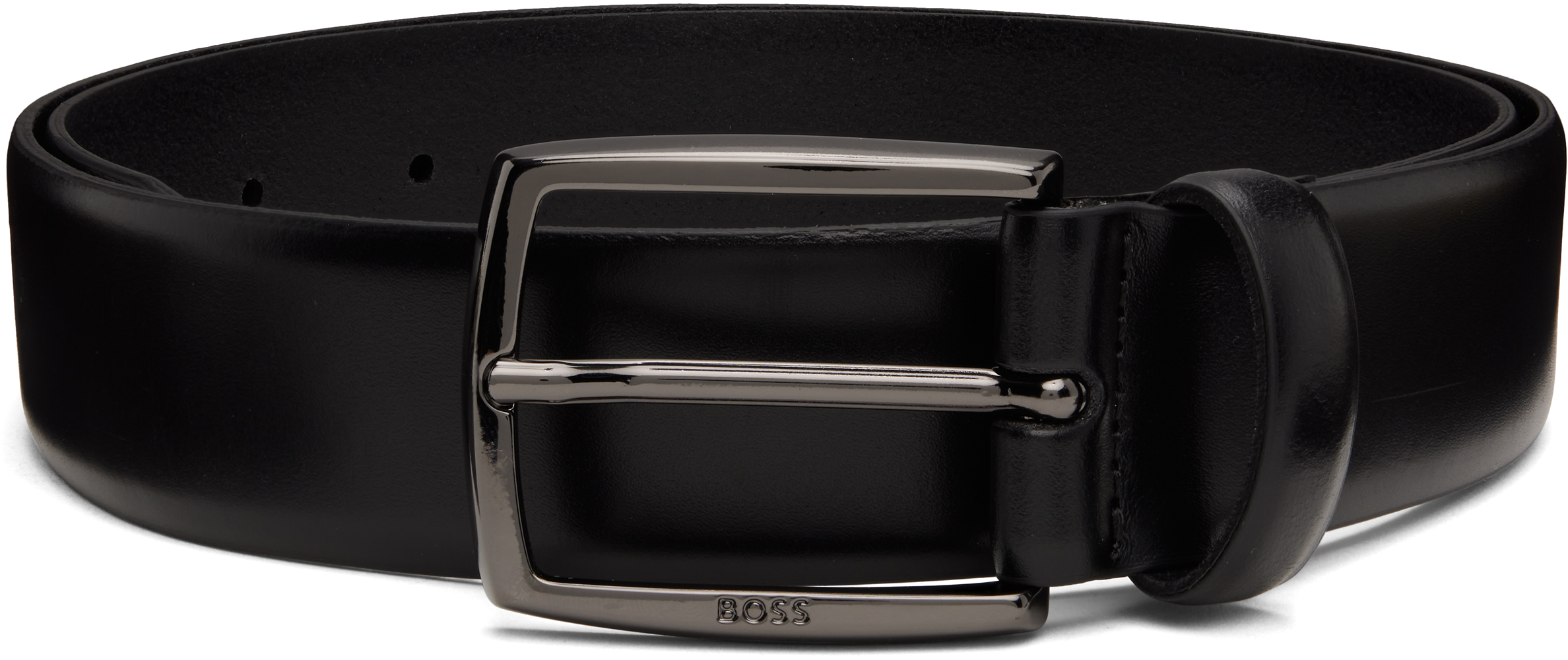Black Italian-Leather Polished Buckle Belt