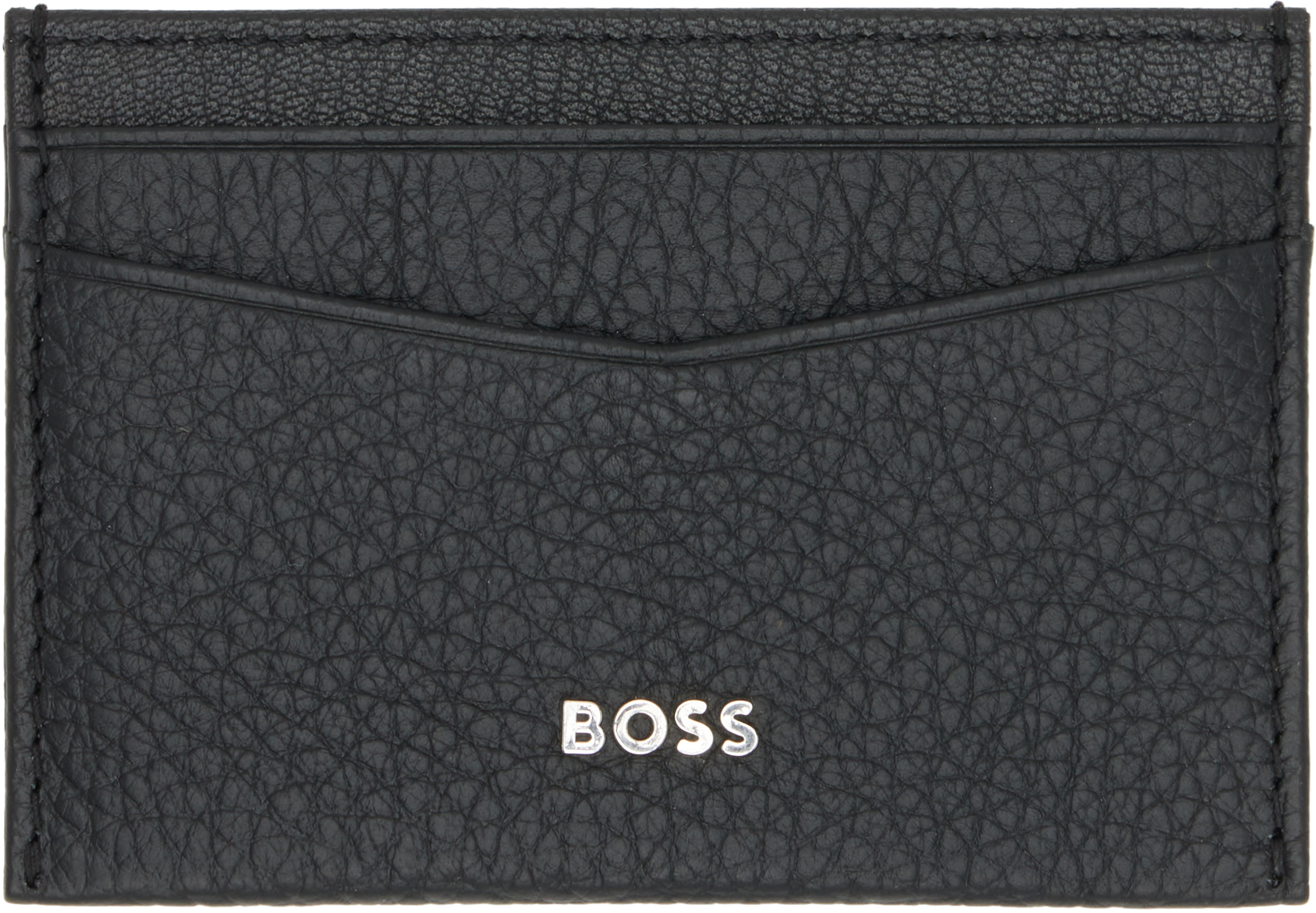 Black Leather Metallic Logo Lettering Card Holder